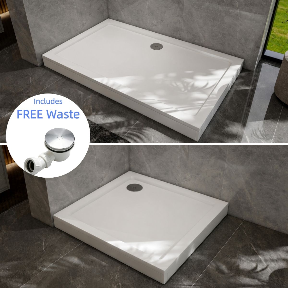 STECHHOMES 30mm Shower Enclosure Stone Tray Square & Rectangle with Riser Kit & Free Waste