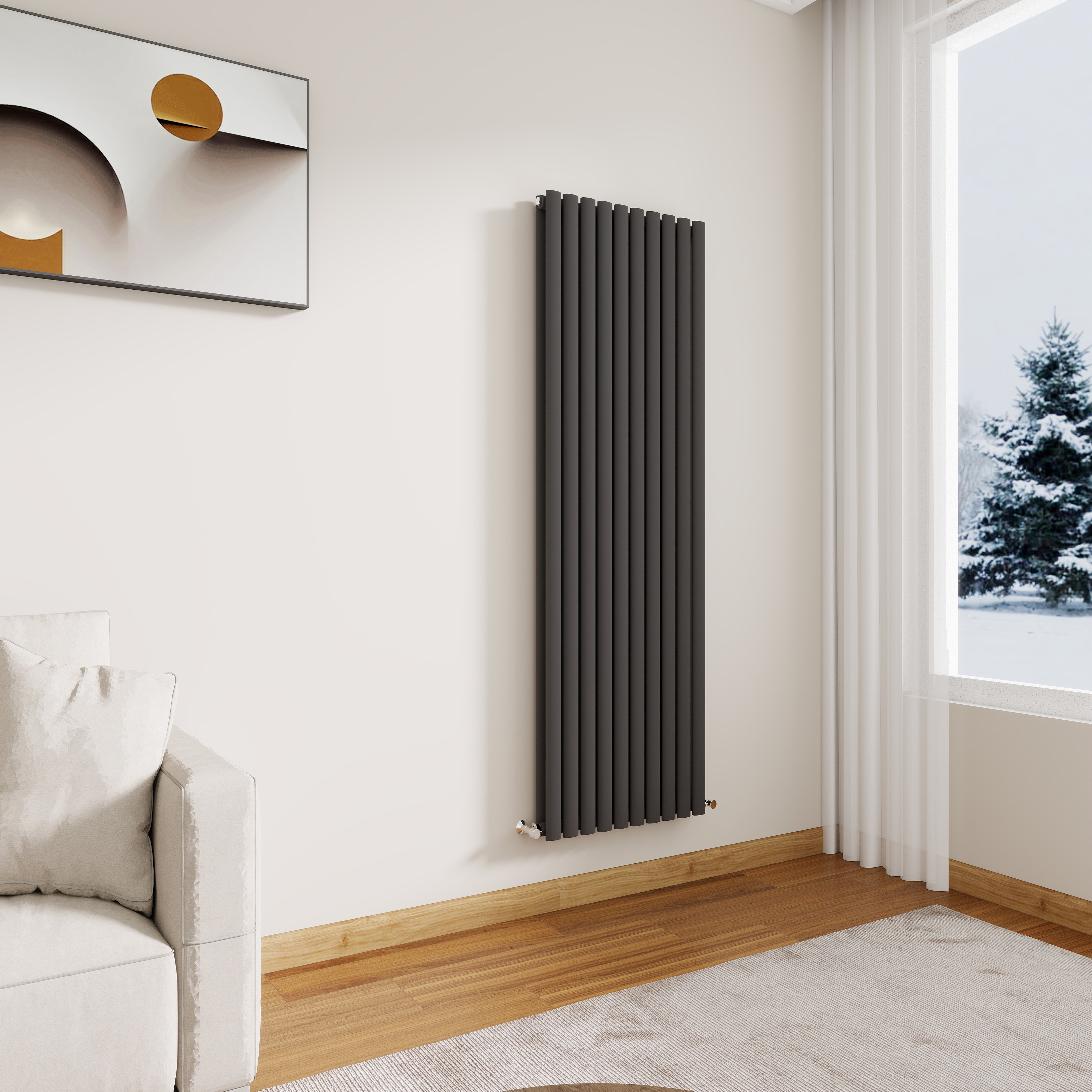 STECHHOMES Designer Oval Column Radiator – Vertical Central Heating — 1600x590mm Double Anthracite