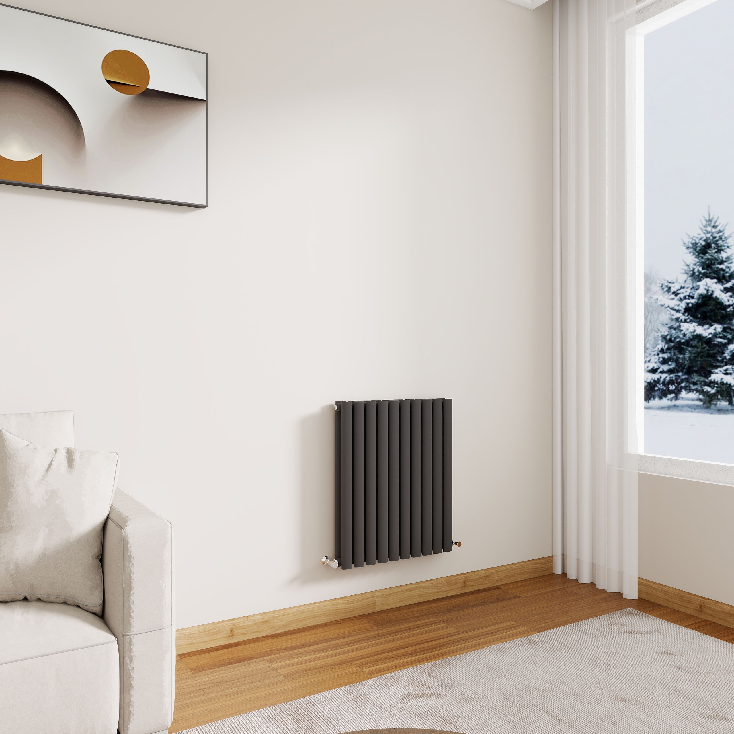 STECHHOMES Designer Oval Column Radiator – Horizontal Central Heating — 600x590mm Double Anthracite