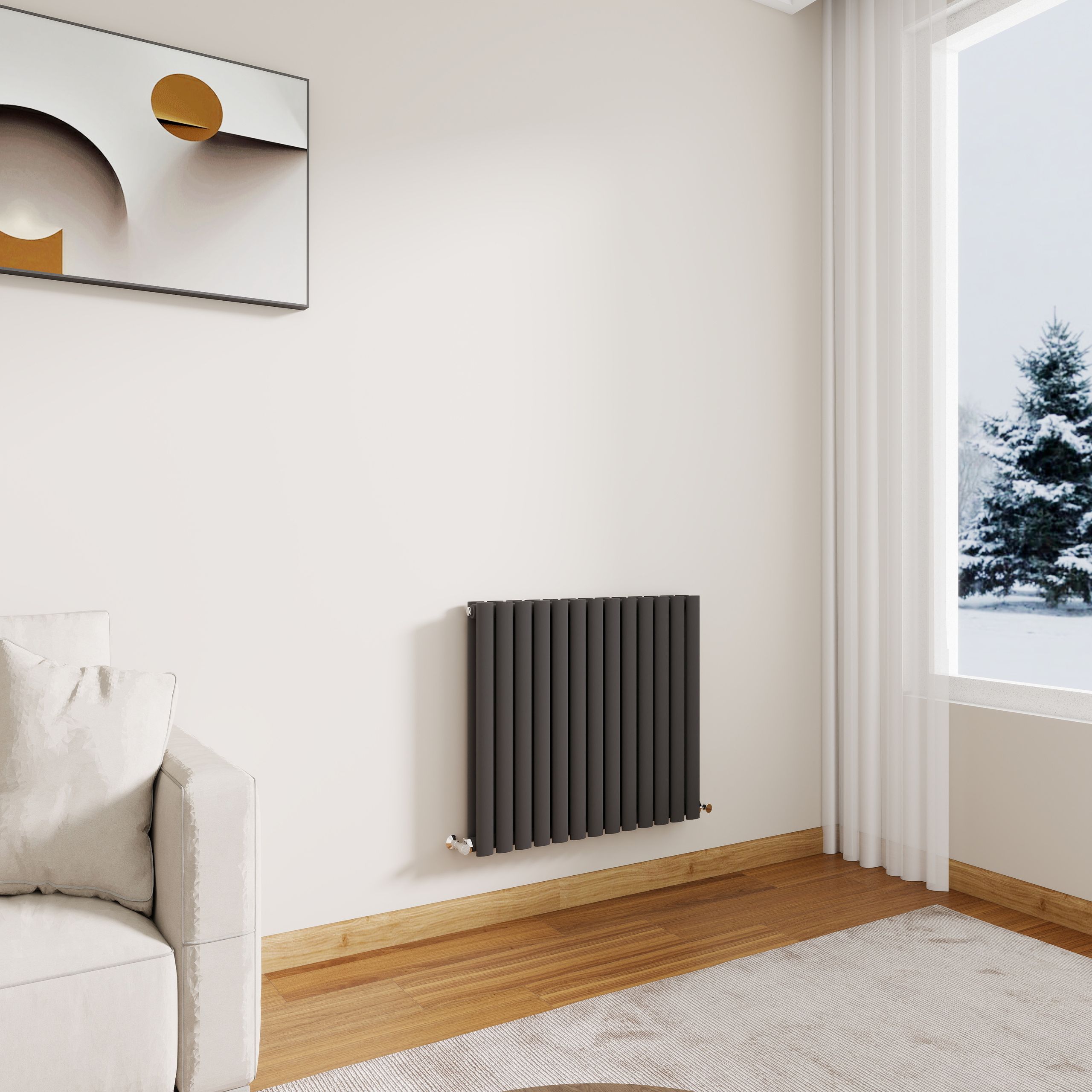 STECHHOMES Designer Oval Column Radiator – Horizontal Central Heating — 600x767mm Double Anthracite