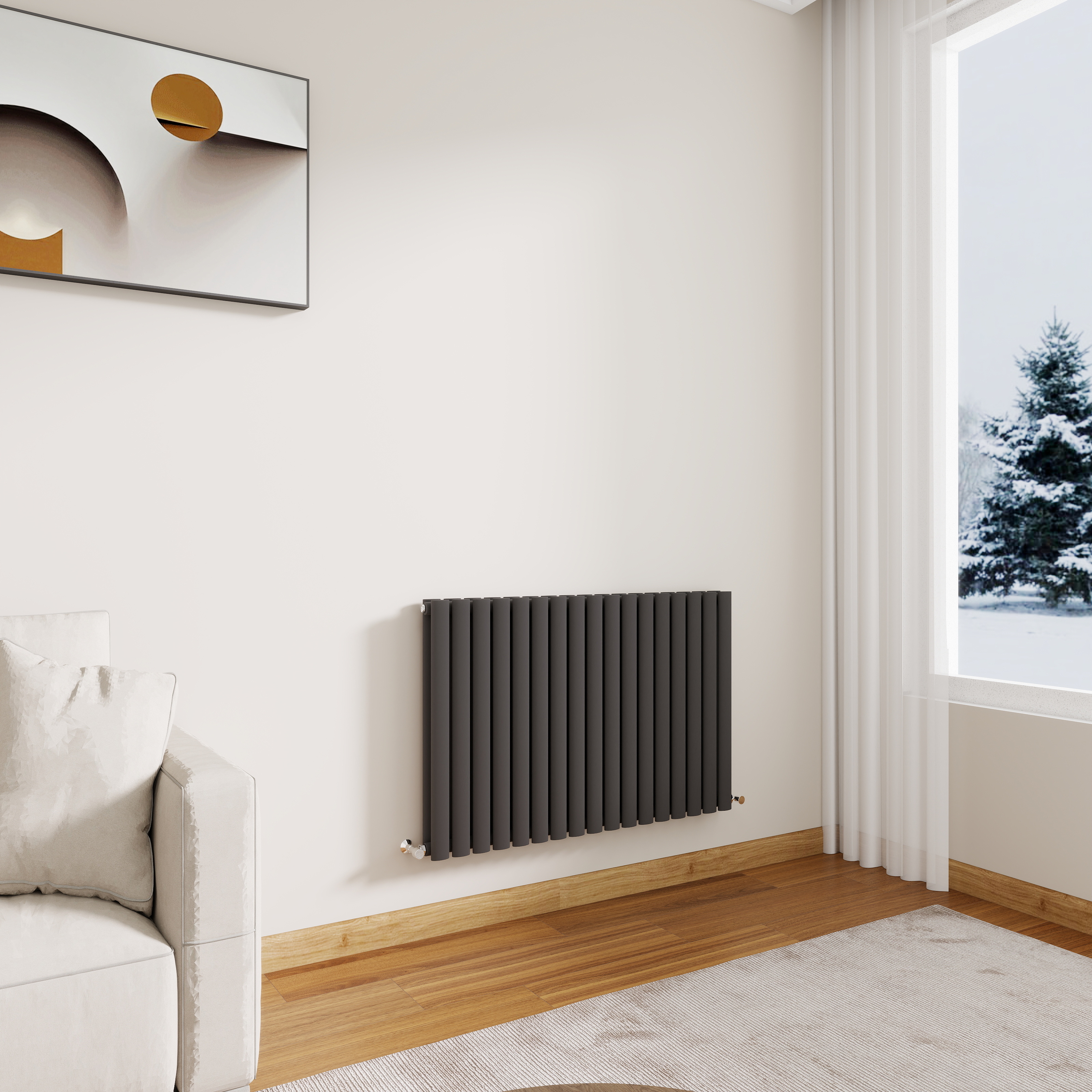 STECHHOMES Designer Oval Column Radiator – Horizontal Central Heating — 600x1003mm Double Anthracite