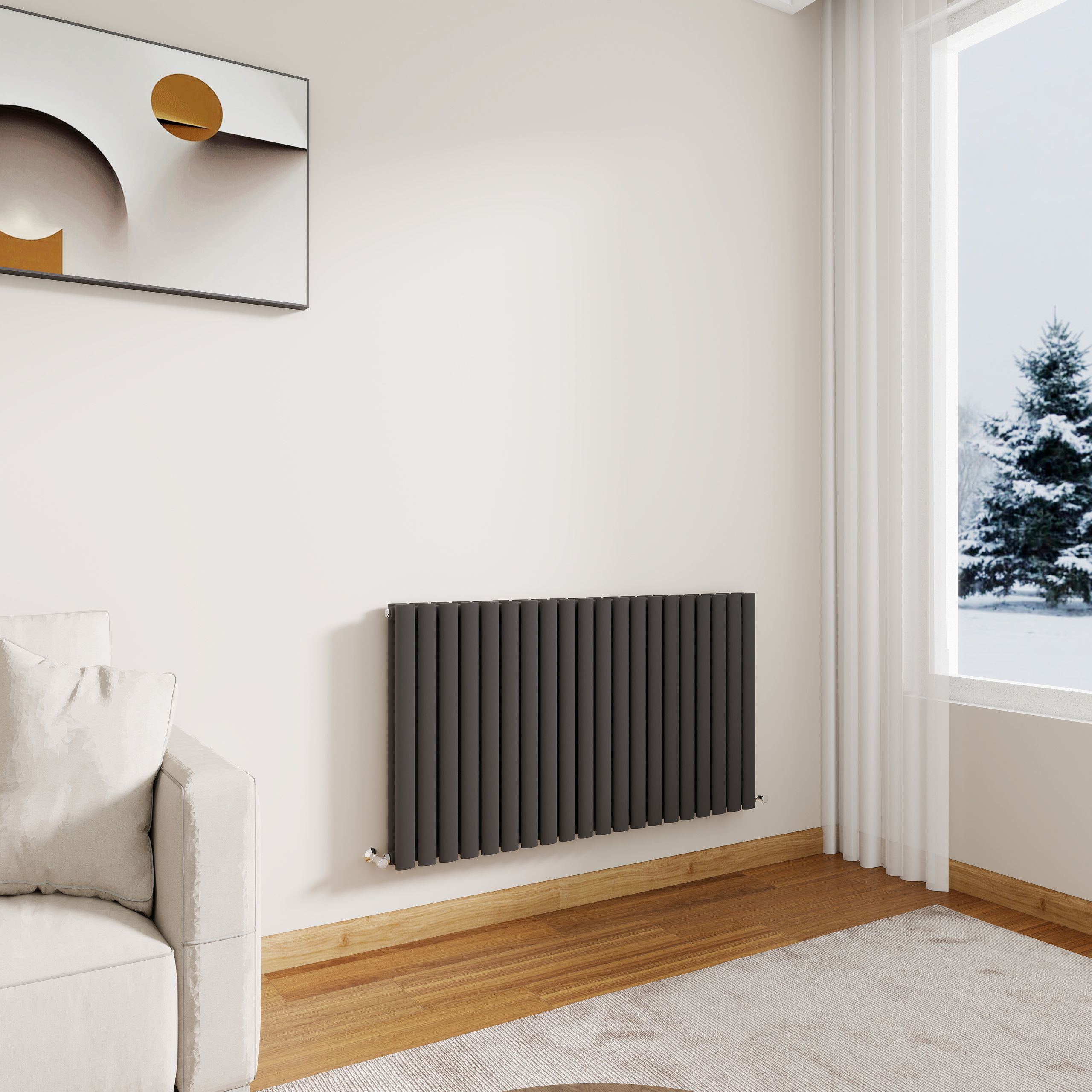 STECHHOMES Designer Oval Column Radiator – Horizontal Central Heating — 600x1180mm Double Anthracite