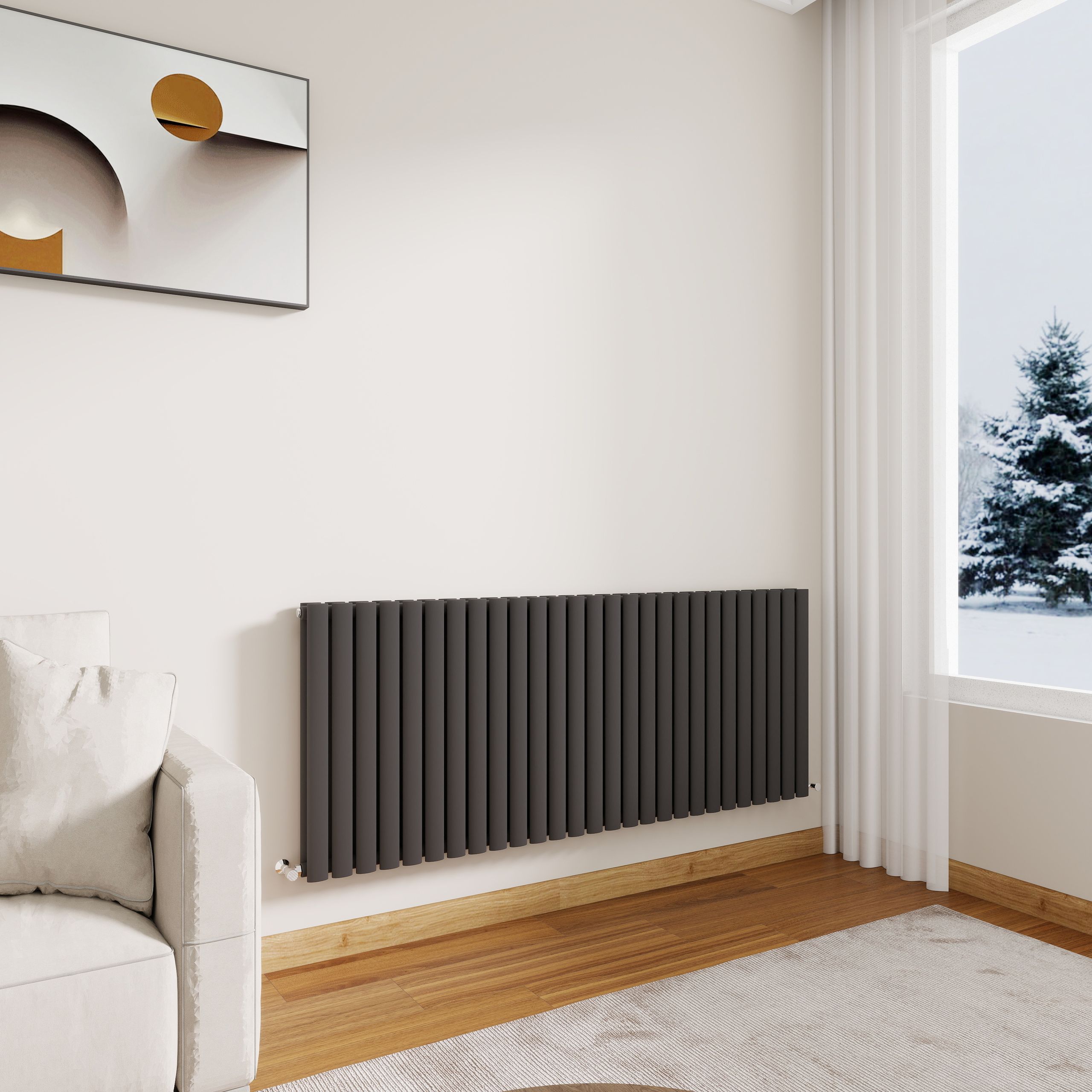 STECHHOMES Designer Oval Column Radiator – Horizontal Central Heating — 600x1593mm Double Anthracite