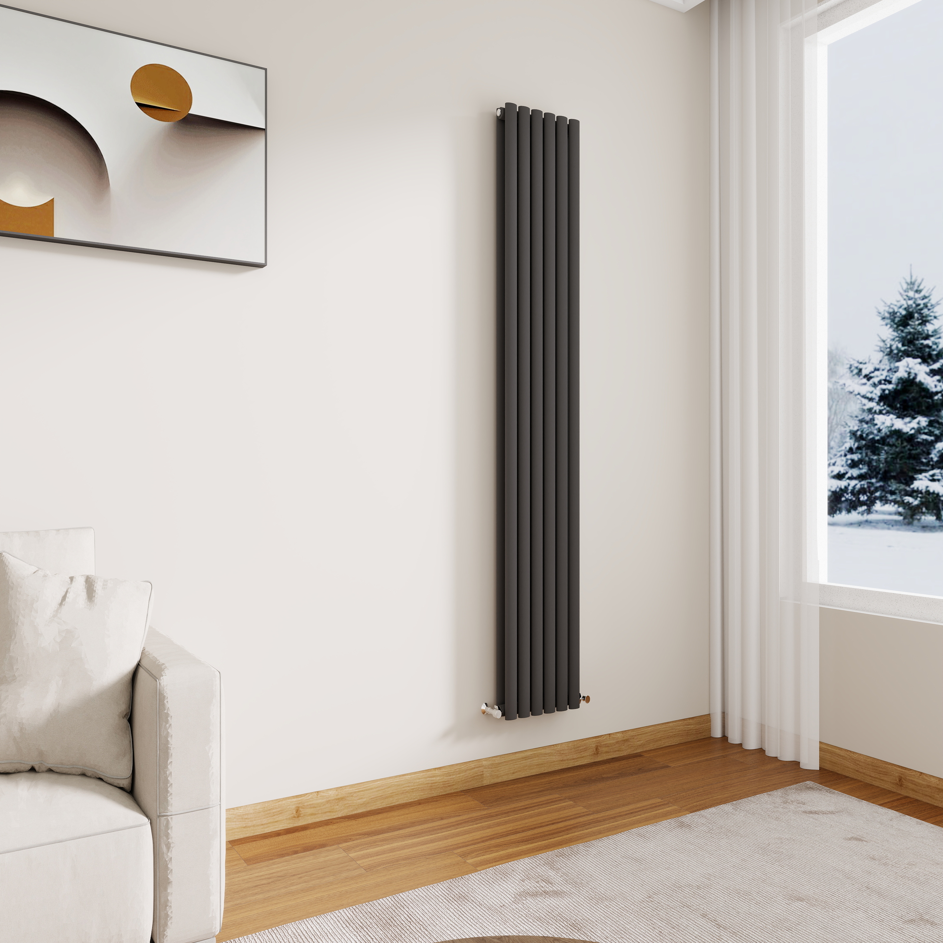 STECHHOMES Designer Oval Column Radiator – Vertical Central Heating — 1800x354mm Double Anthracite