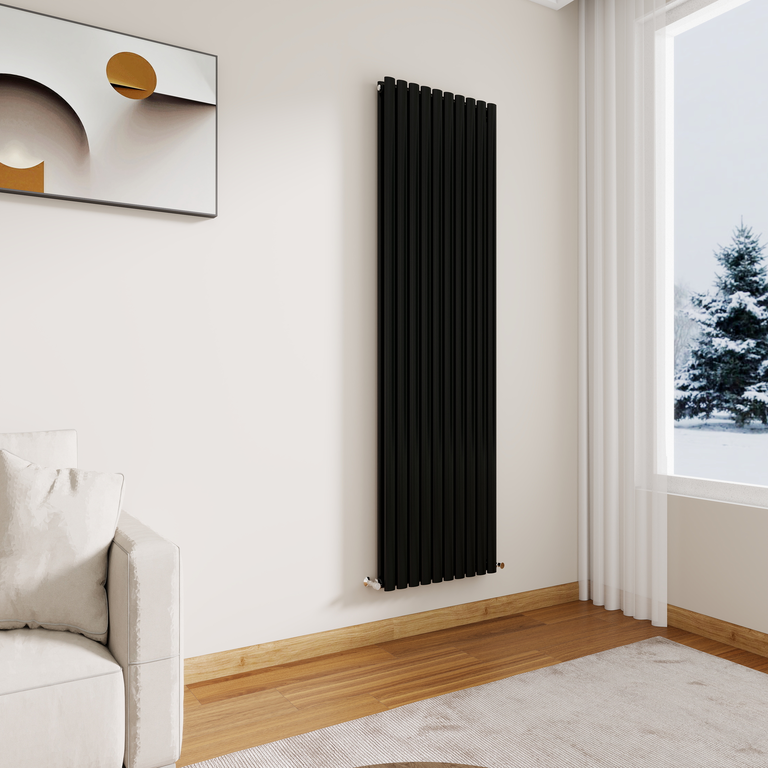 STECHHOMES Designer Oval Column Radiator – Vertical Central Heating — 1800x590mm Double Black