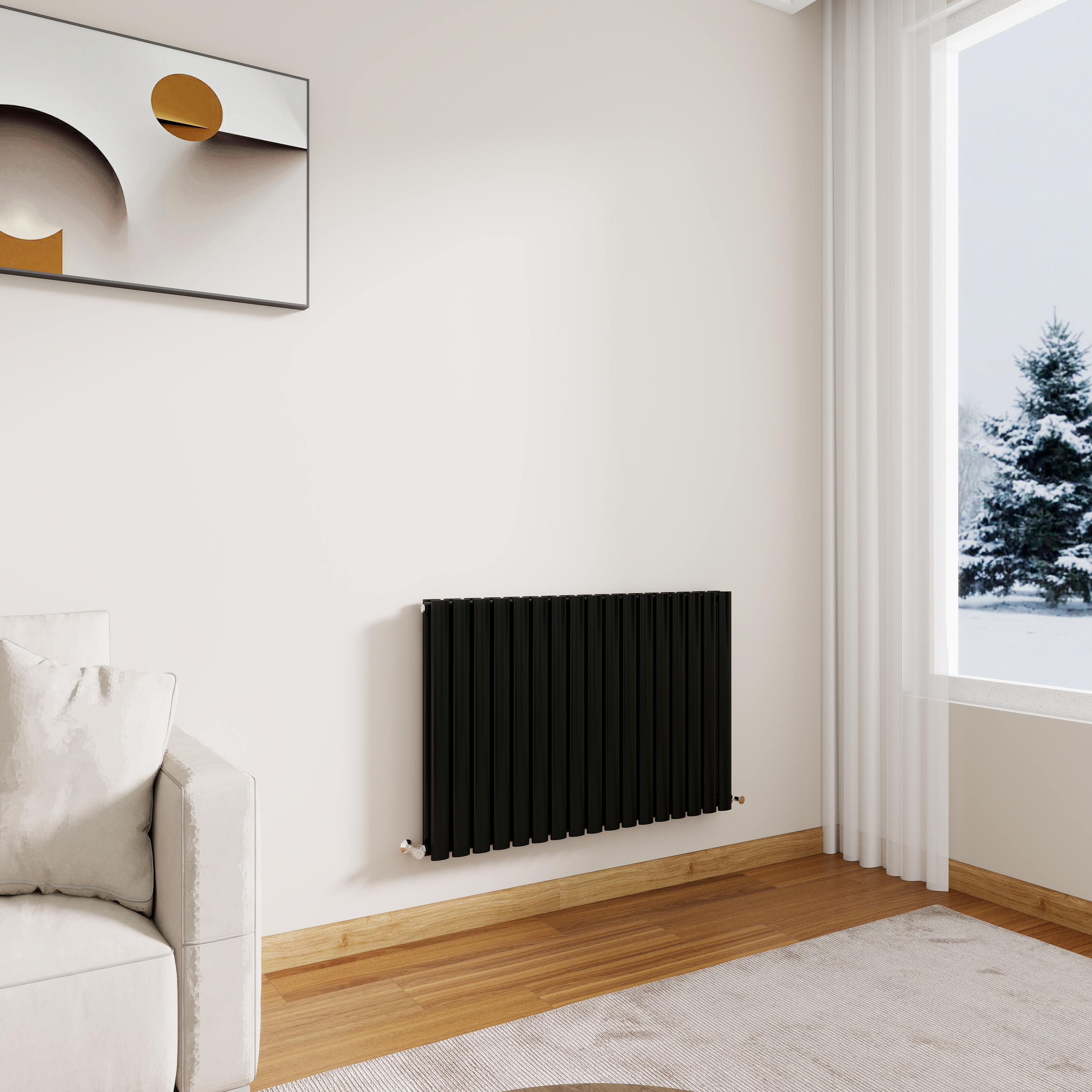 STECHHOMES Designer Oval Column Radiator – Horizontal Central Heating — 600x1003mm Double Black