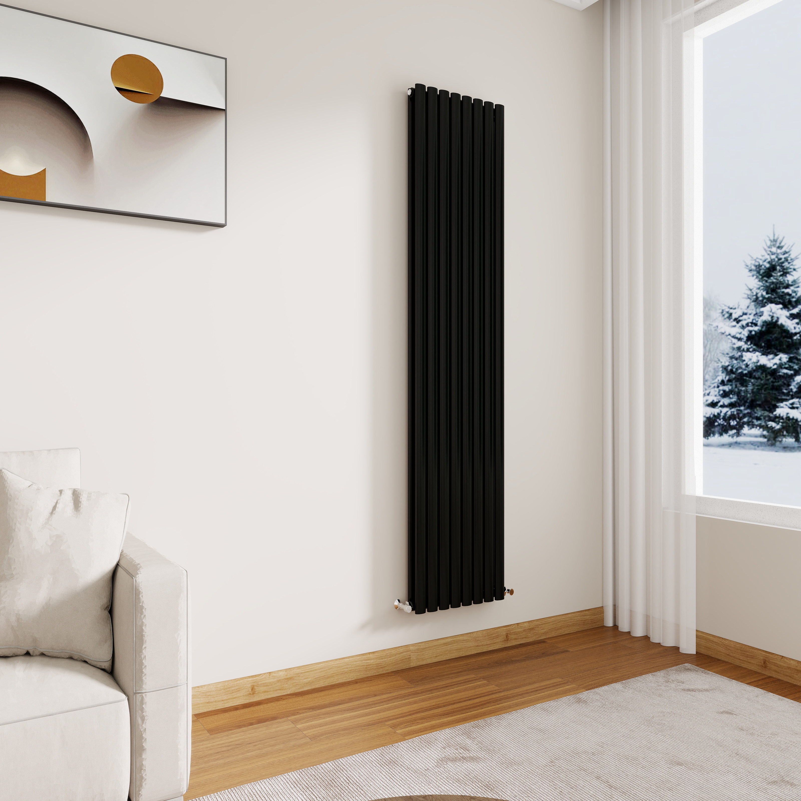 STECHHOMES Designer Oval Column Radiator – Vertical Central Heating — 1800x472mm Double Black