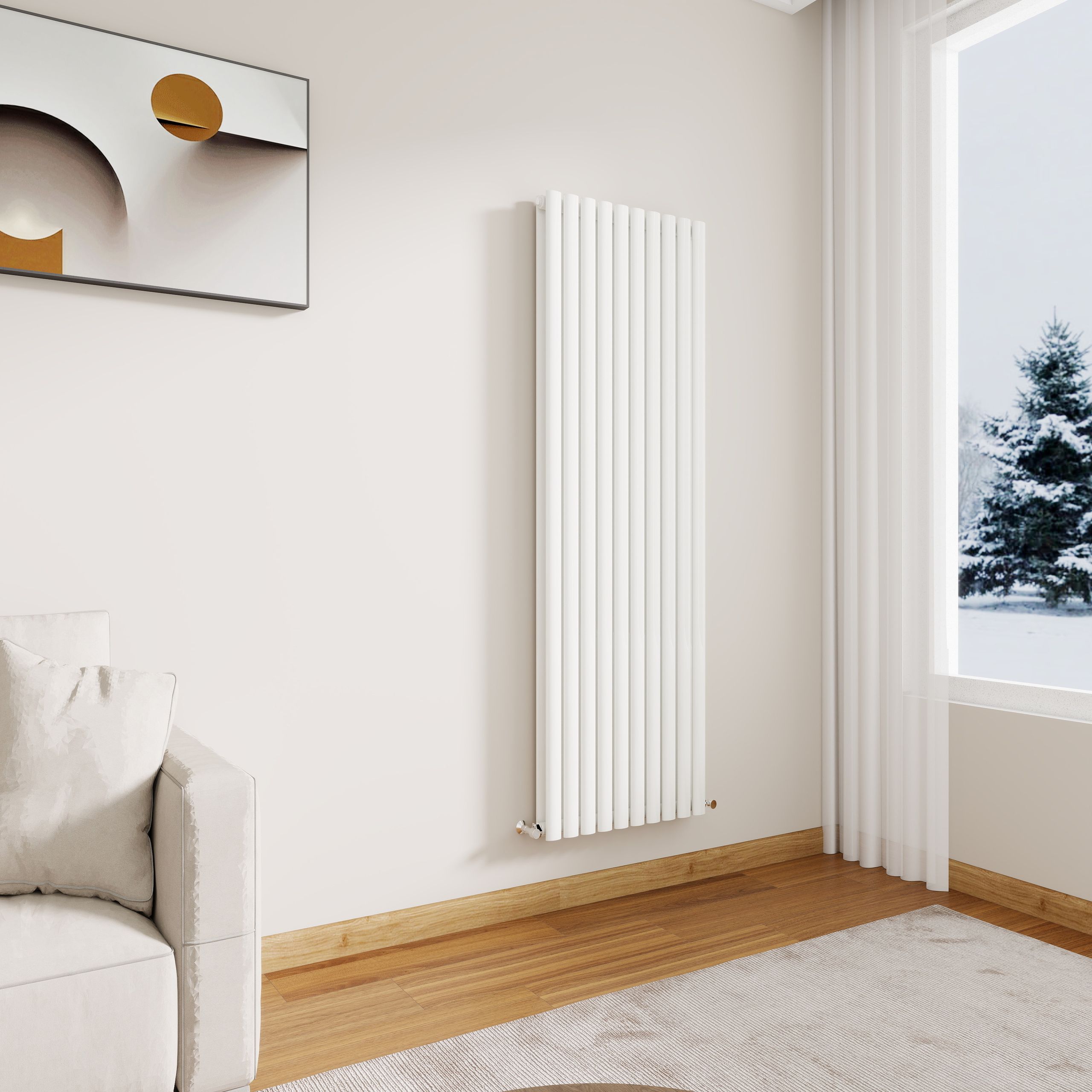 STECHHOMES Designer Oval Column Radiator – Vertical Central Heating — 1600x590mm Double White