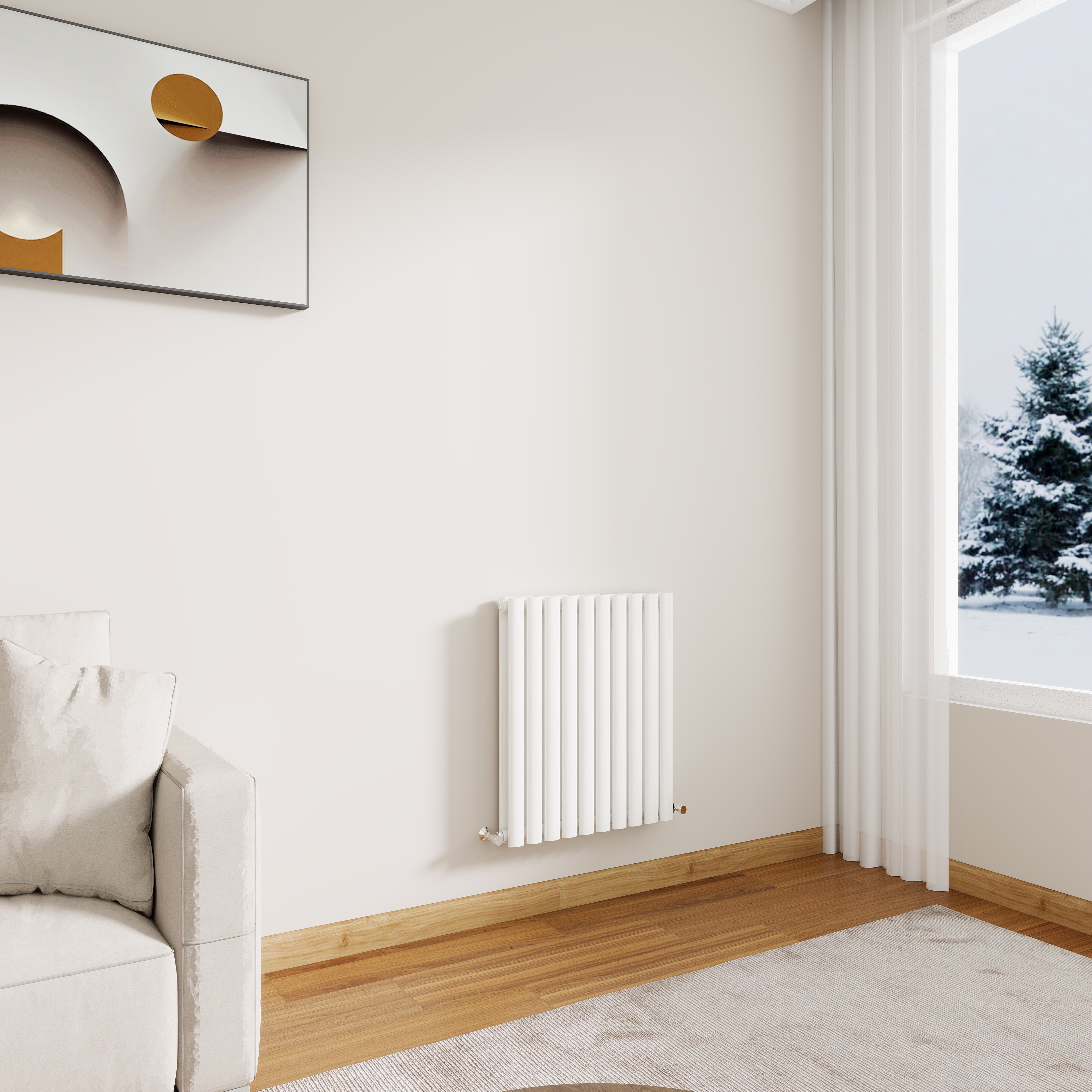 STECHHOMES Designer Oval Column Radiator – Horizontal Central Heating — 600x590mm Double White