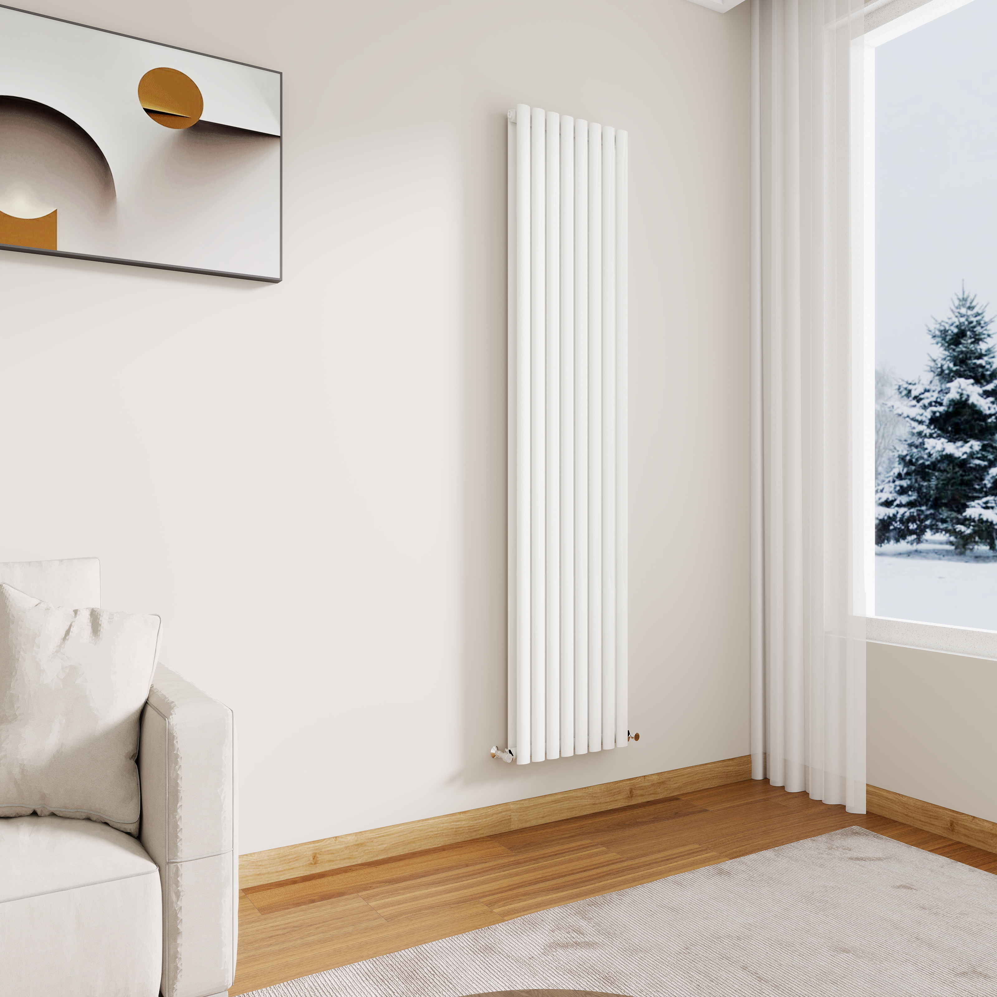 STECHHOMES Designer Oval Column Radiator – Vertical Central Heating — 1800x472mm Double White