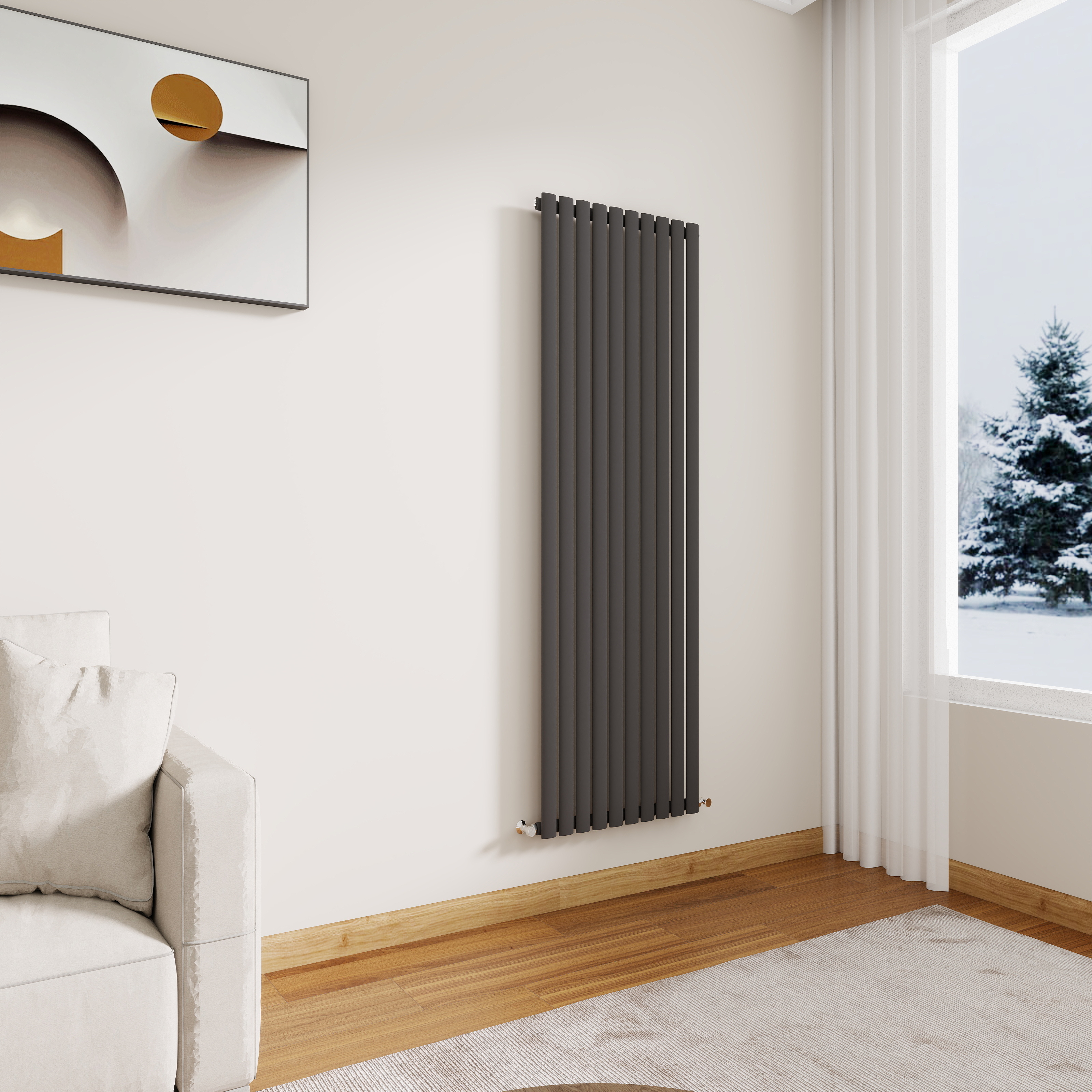 STECHHOMES Designer Oval Column Radiator – Vertical Central Heating — 1600x590mm Single Anthracite