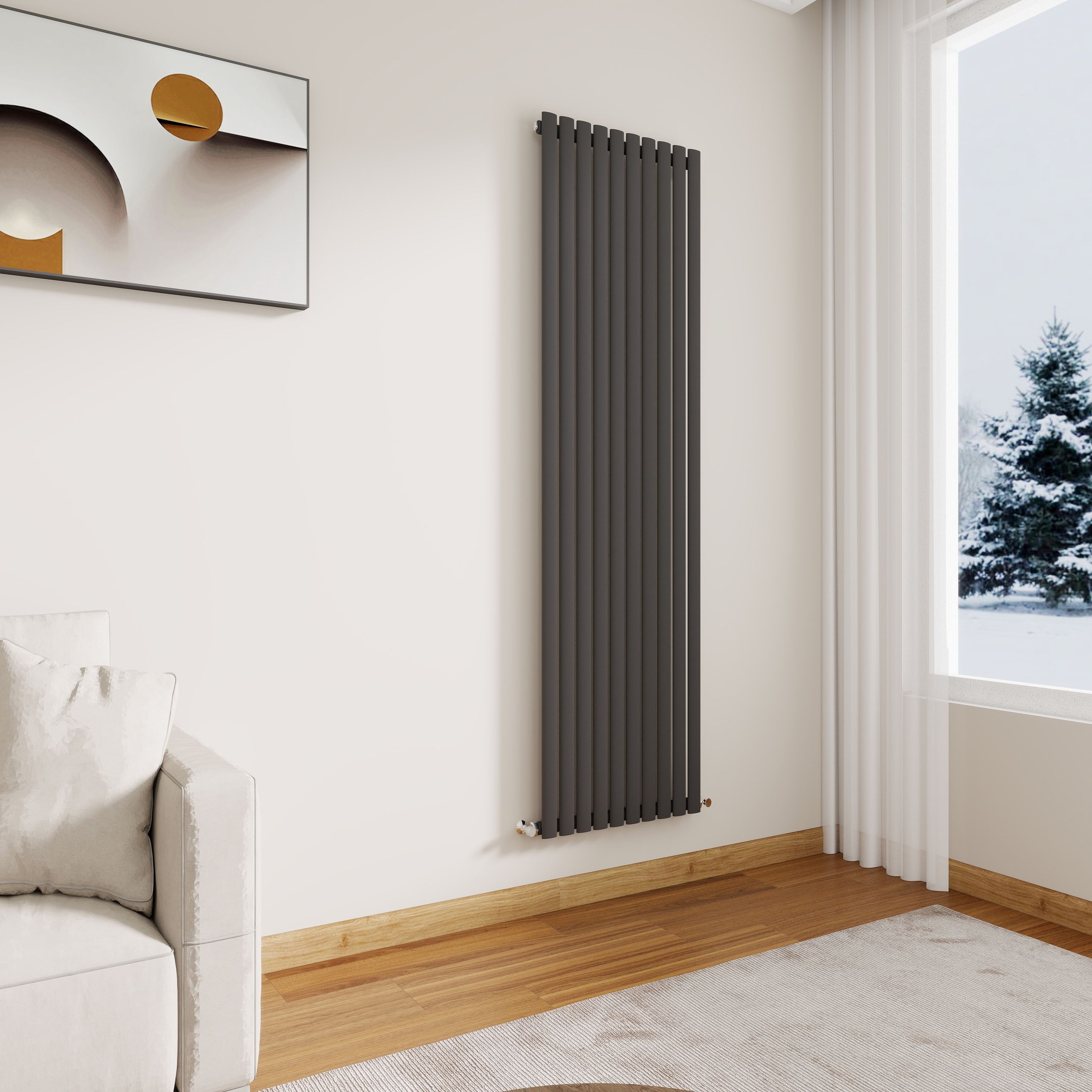 STECHHOMES Designer Oval Column Radiator – Vertical Central Heating — 1800x590mm Single Anthracite