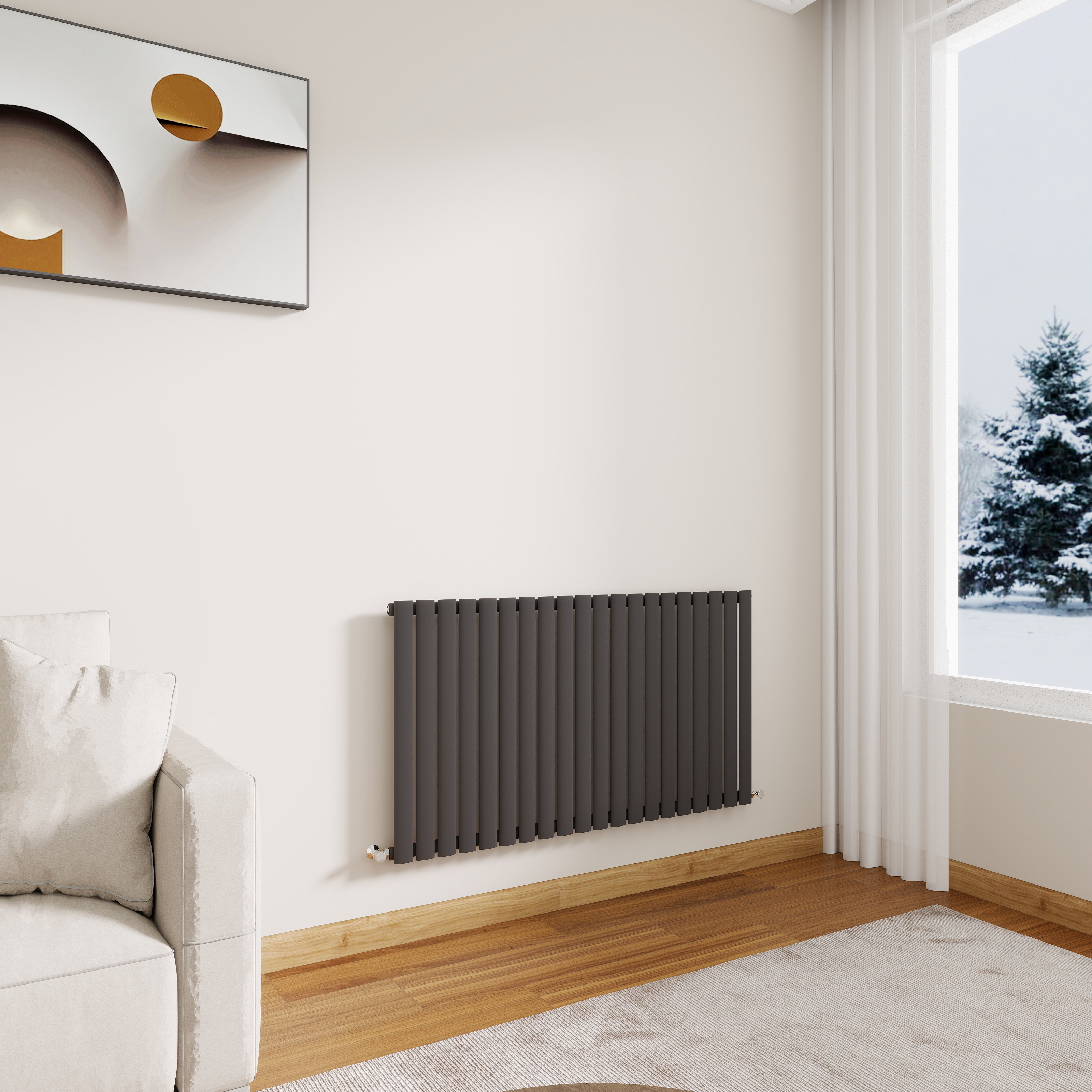 STECHHOMES Designer Oval Column Radiator – Horizontal Central Heating — 600x1180mm Single Anthracite