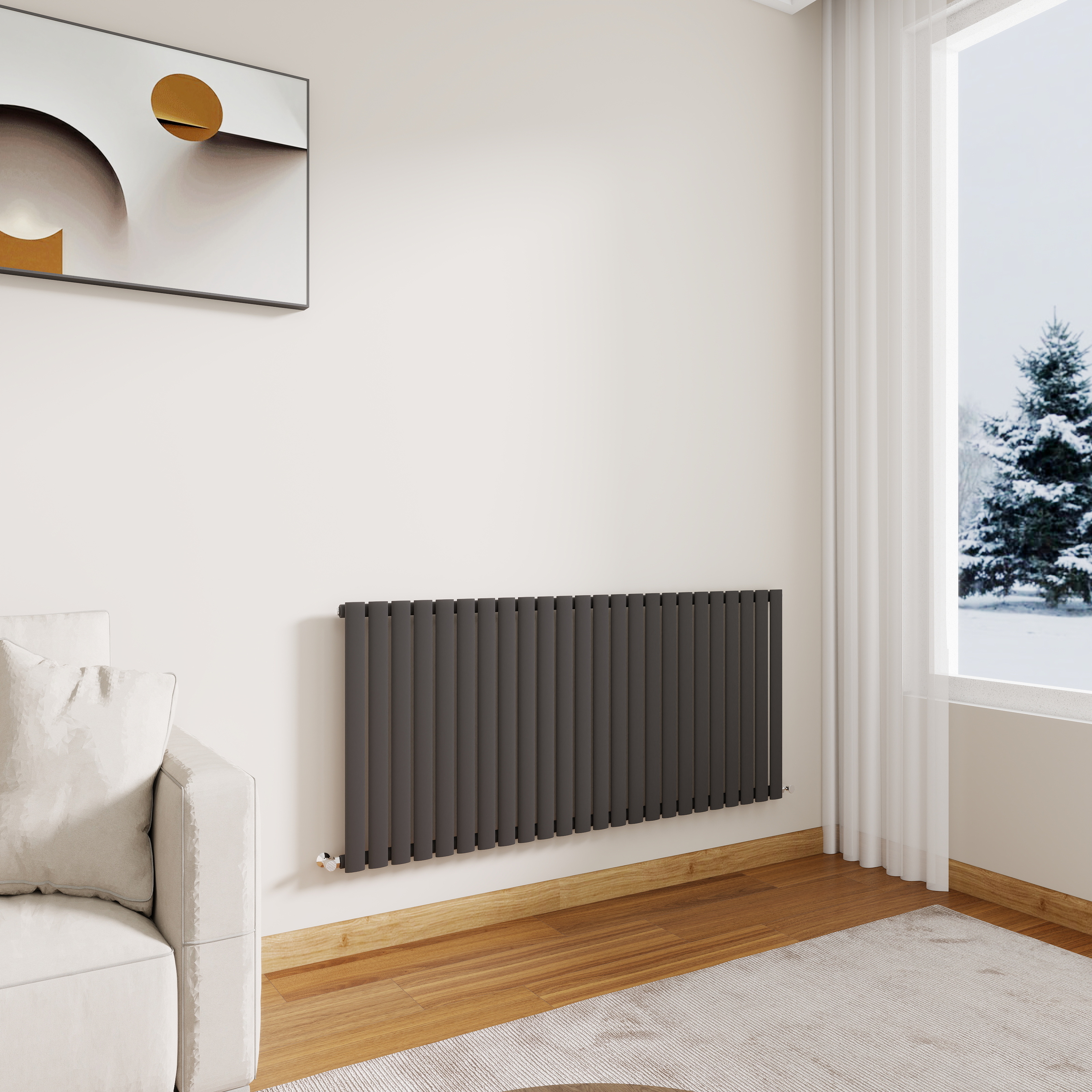 STECHHOMES Designer Oval Column Radiator – Horizontal Central Heating — 600x1416mm Single Anthracite