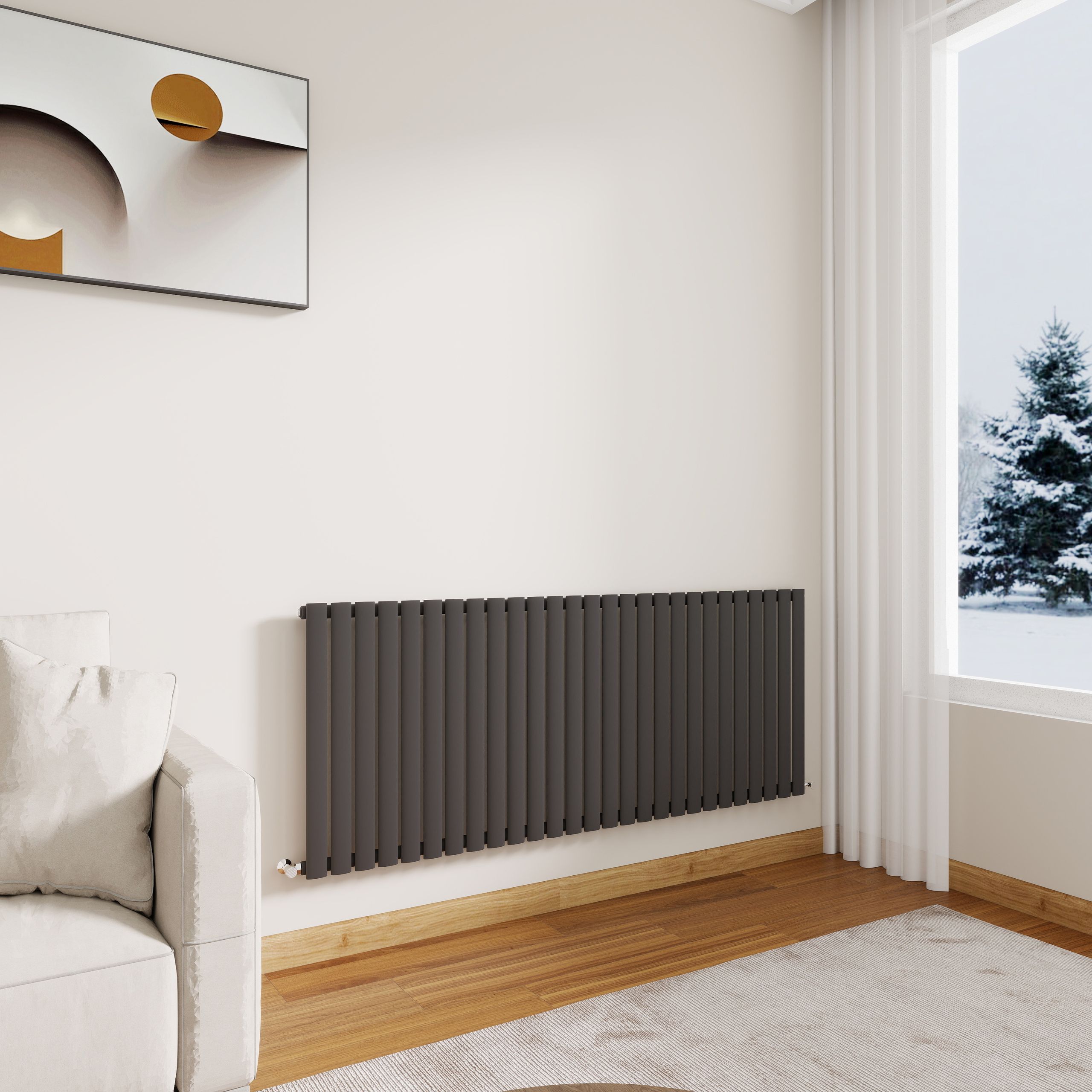 STECHHOMES Designer Oval Column Radiator – Horizontal Central Heating — 600x1593mm Single Anthracite