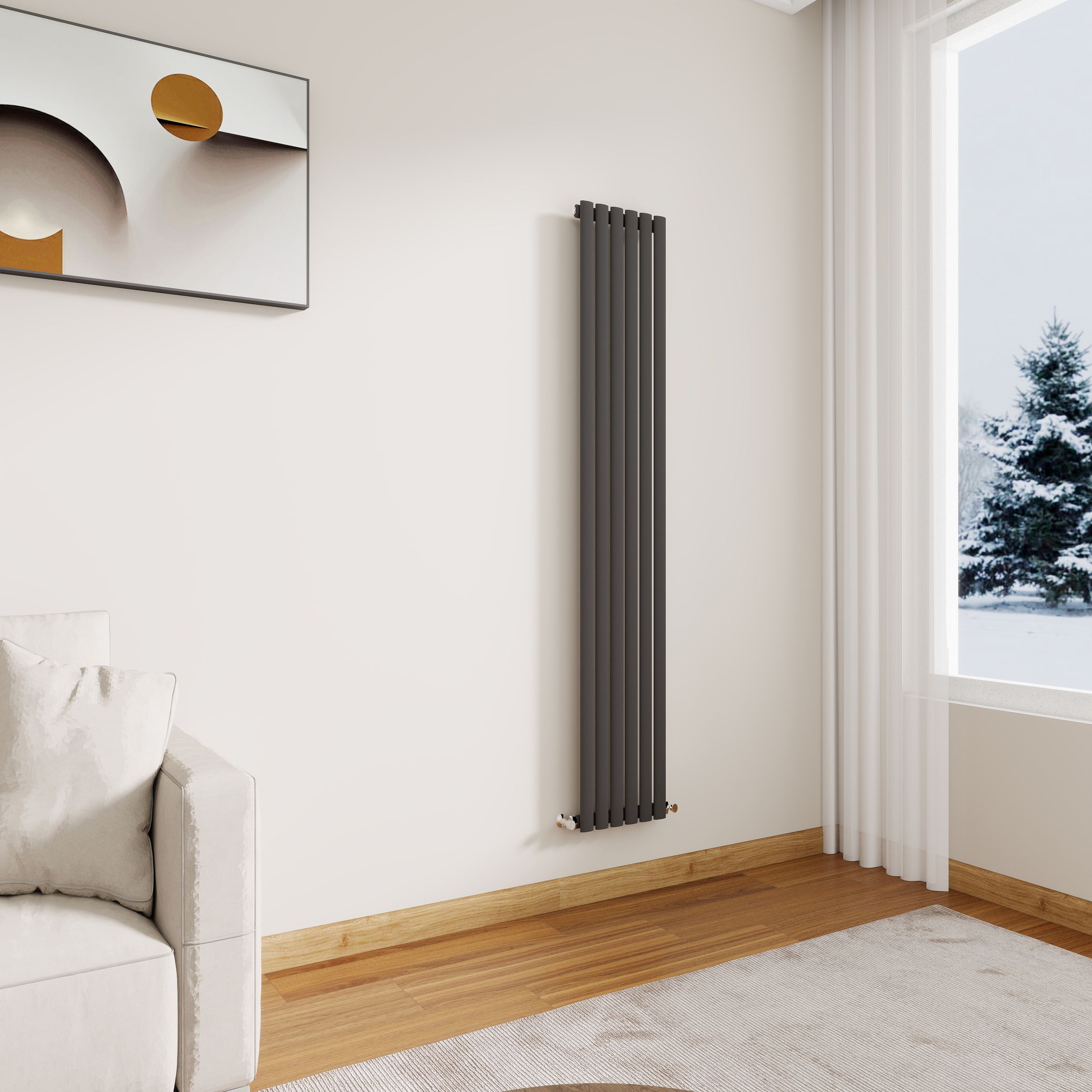 STECHHOMES Designer Oval Column Radiator – Vertical Central Heating — 1600x354mm Single Anthracite