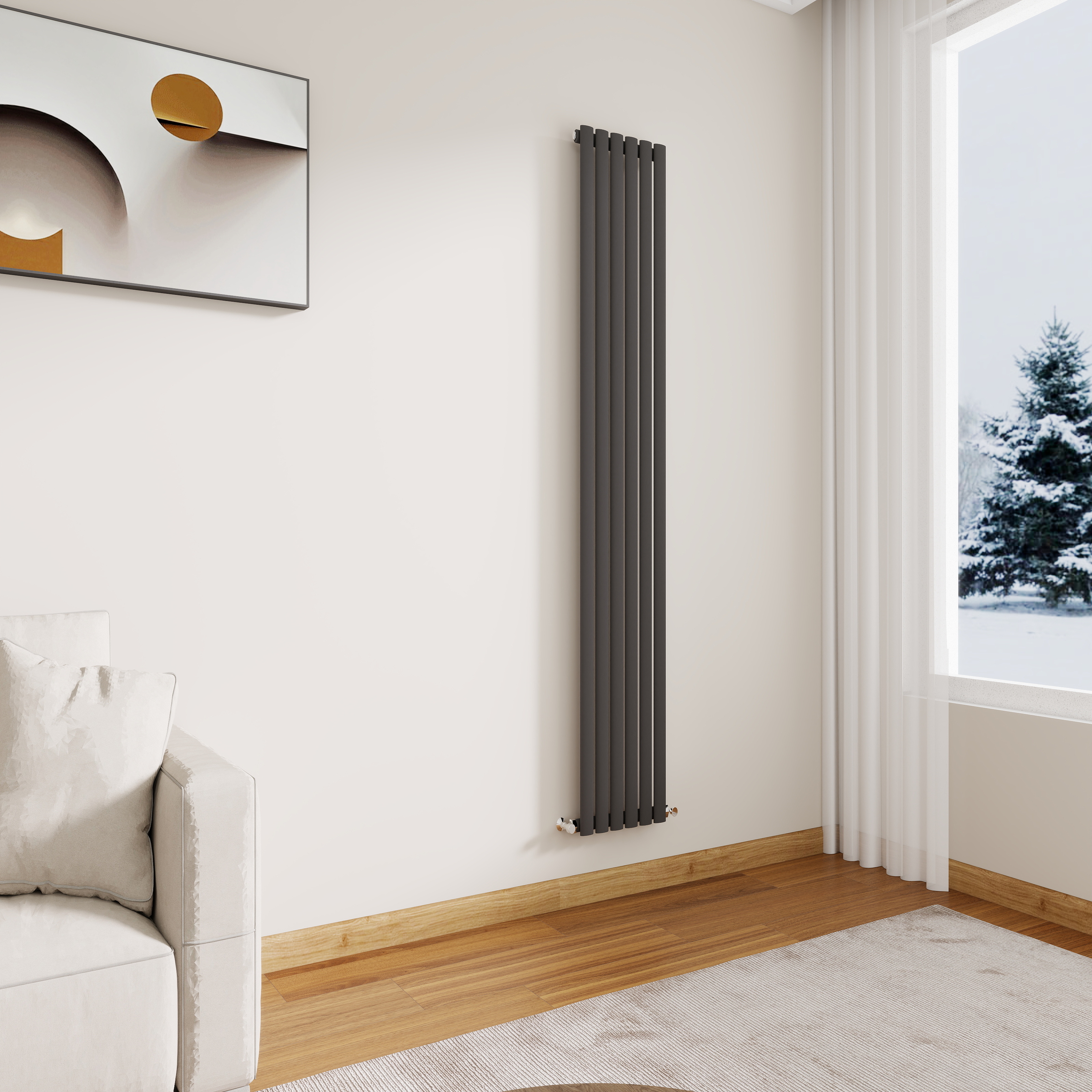STECHHOMES Designer Oval Column Radiator – Vertical Central Heating — 1800x354mm Single Anthracite