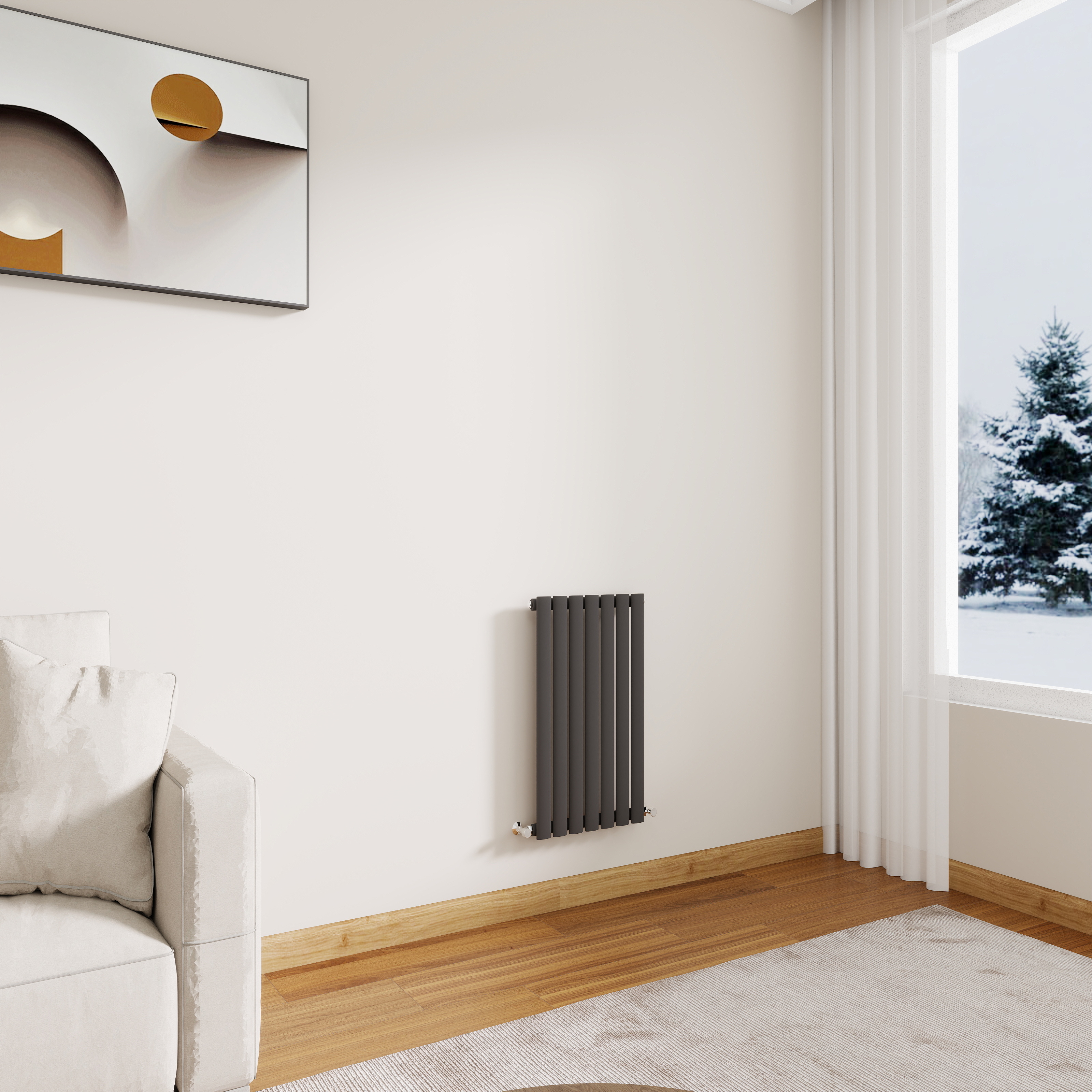 STECHHOMES Designer Oval Column Radiator – Horizontal Central Heating — 600x413mm Single Anthracite