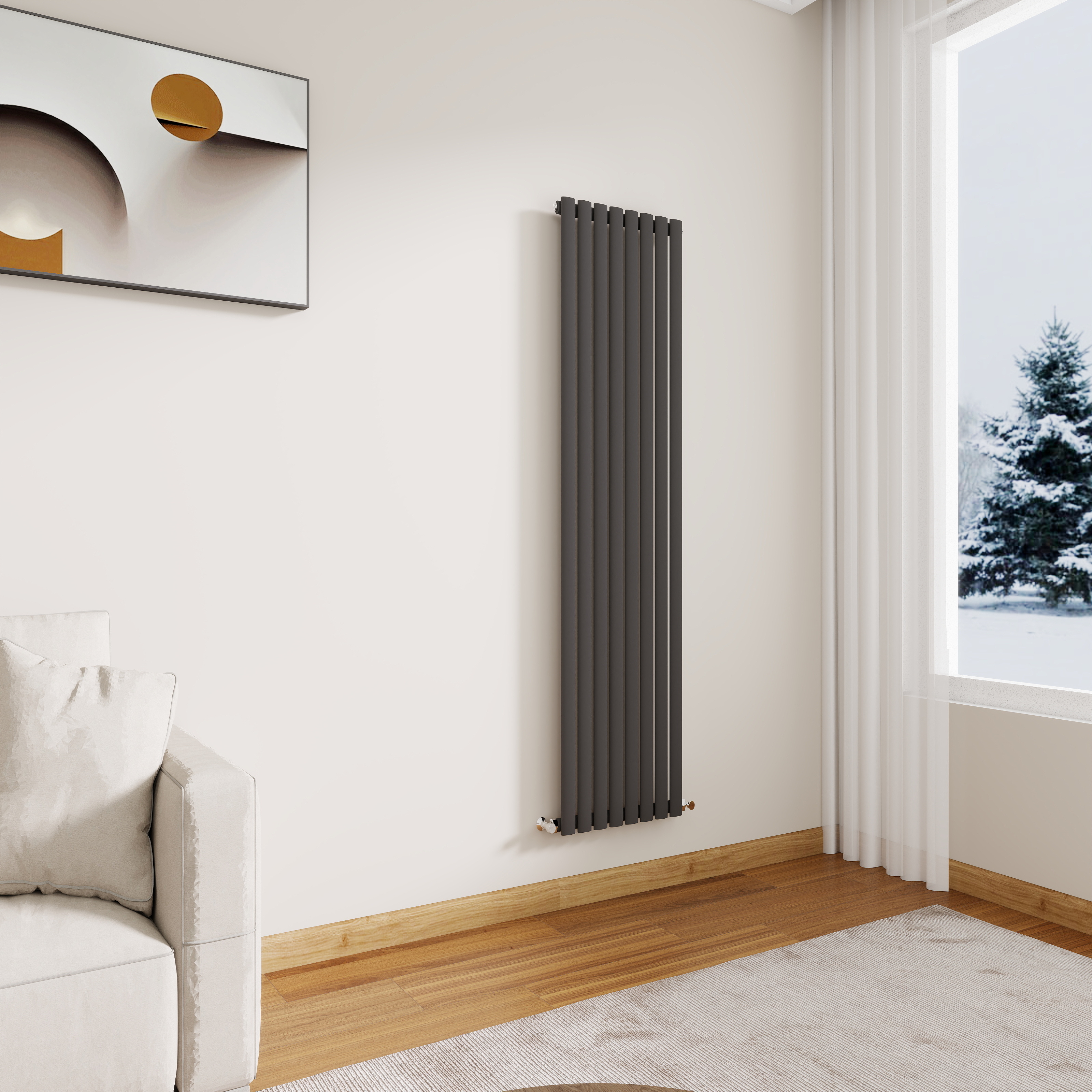STECHHOMES Designer Oval Column Radiator – Vertical Central Heating — 1600x472mm Single Anthracite