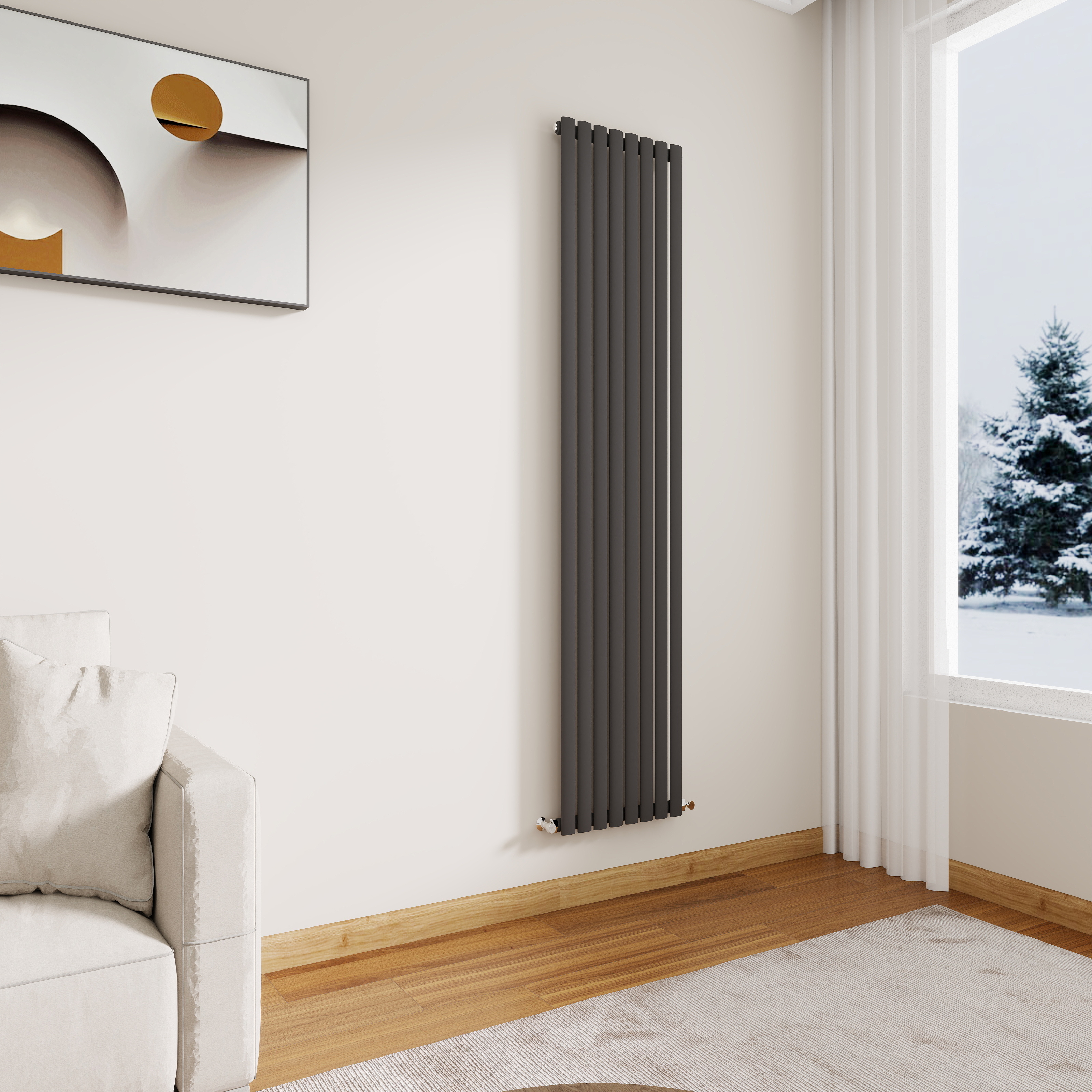 STECHHOMES Designer Oval Column Radiator – Vertical Central Heating — 1800x472mm Single Anthracite