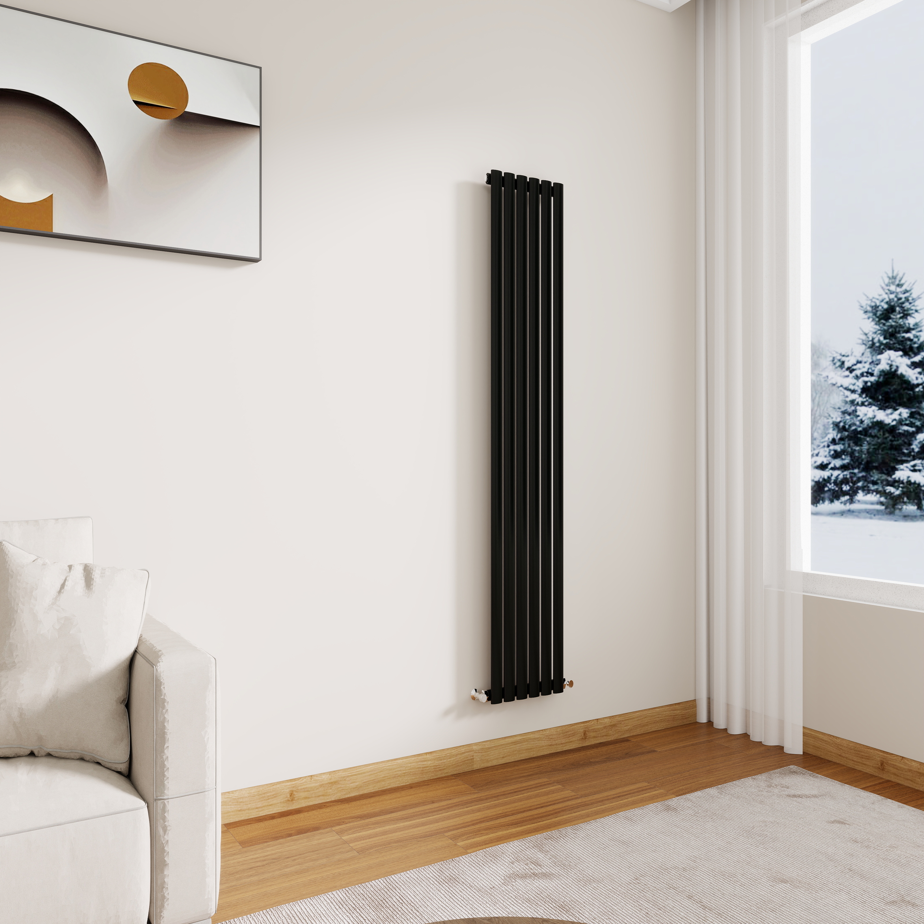 STECHHOMES Designer Oval Column Radiator – Vertical Central Heating — 1600x354mm Single Black