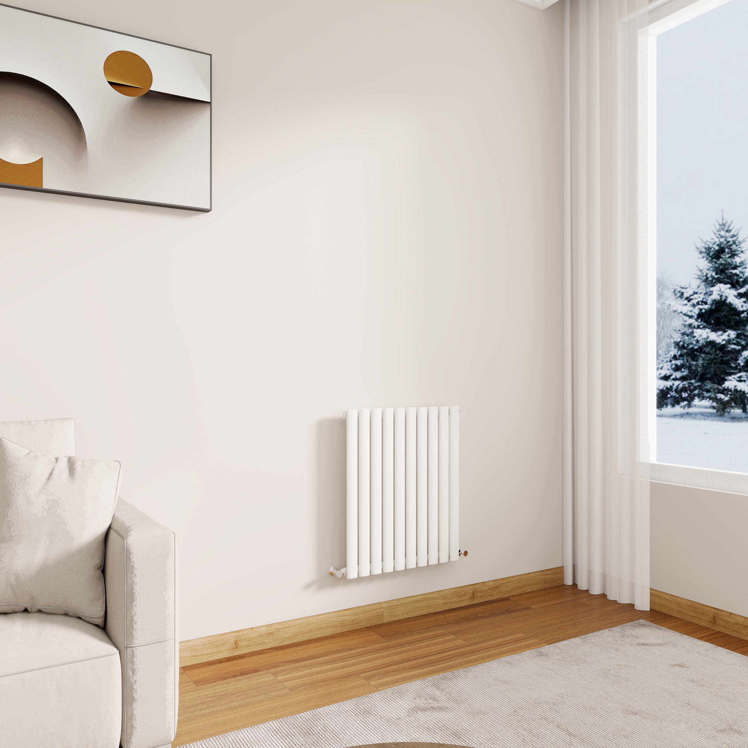 STECHHOMES Designer Oval Column Radiator – Horizontal Central Heating — 600x590mm Single White