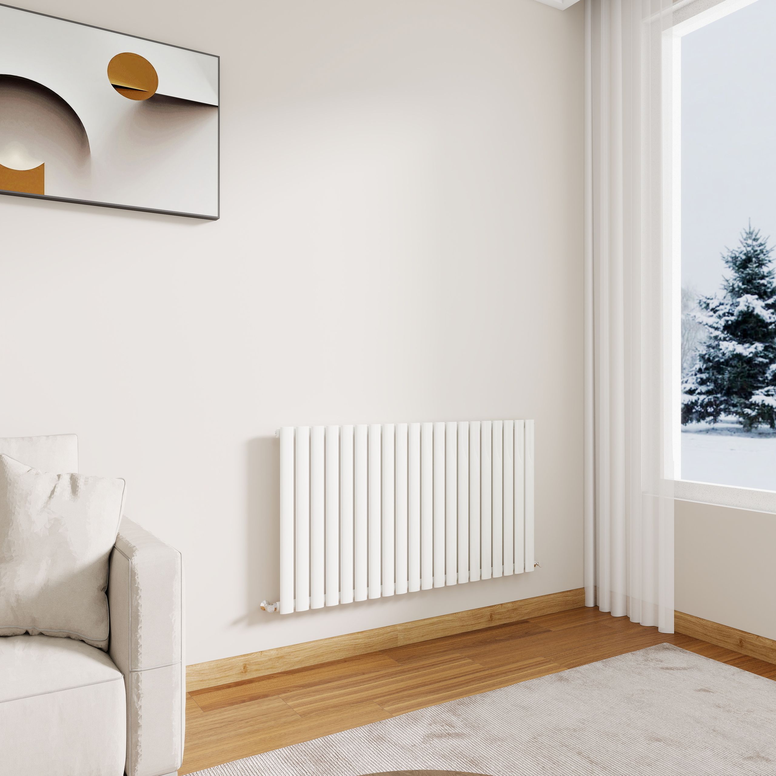 STECHHOMES Designer Oval Column Radiator – Horizontal Central Heating — 600x1180mm Single White