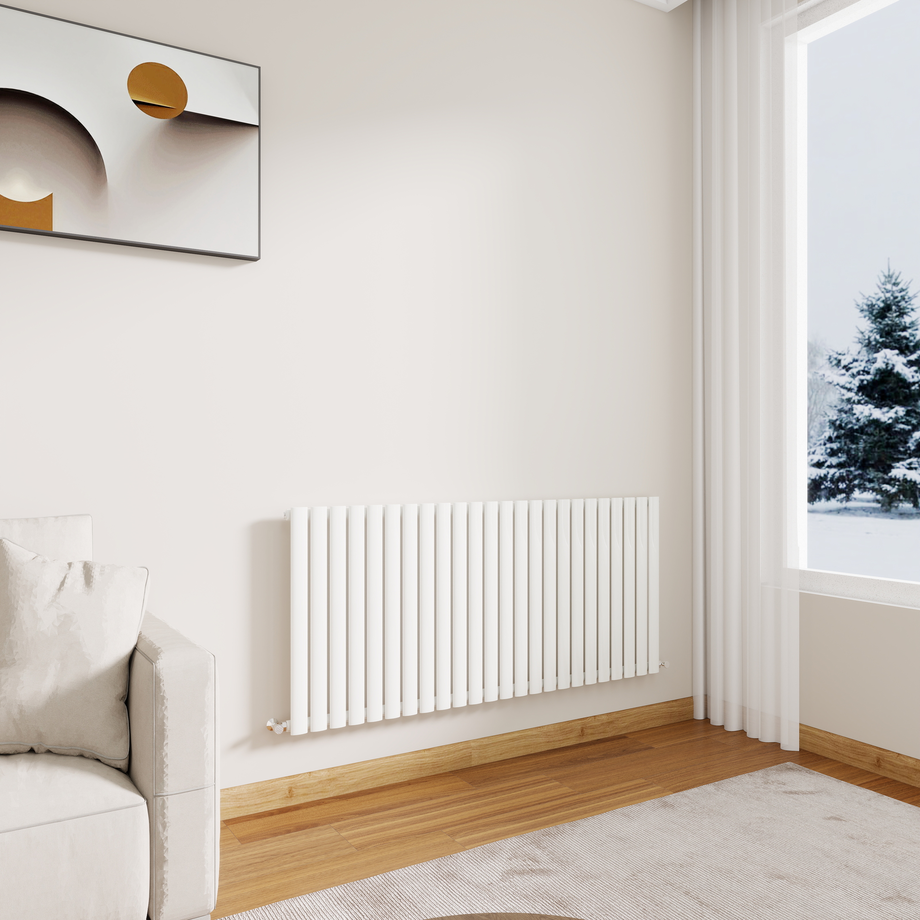 STECHHOMES Designer Oval Column Radiator – Horizontal Central Heating — 600x1416mm Single White