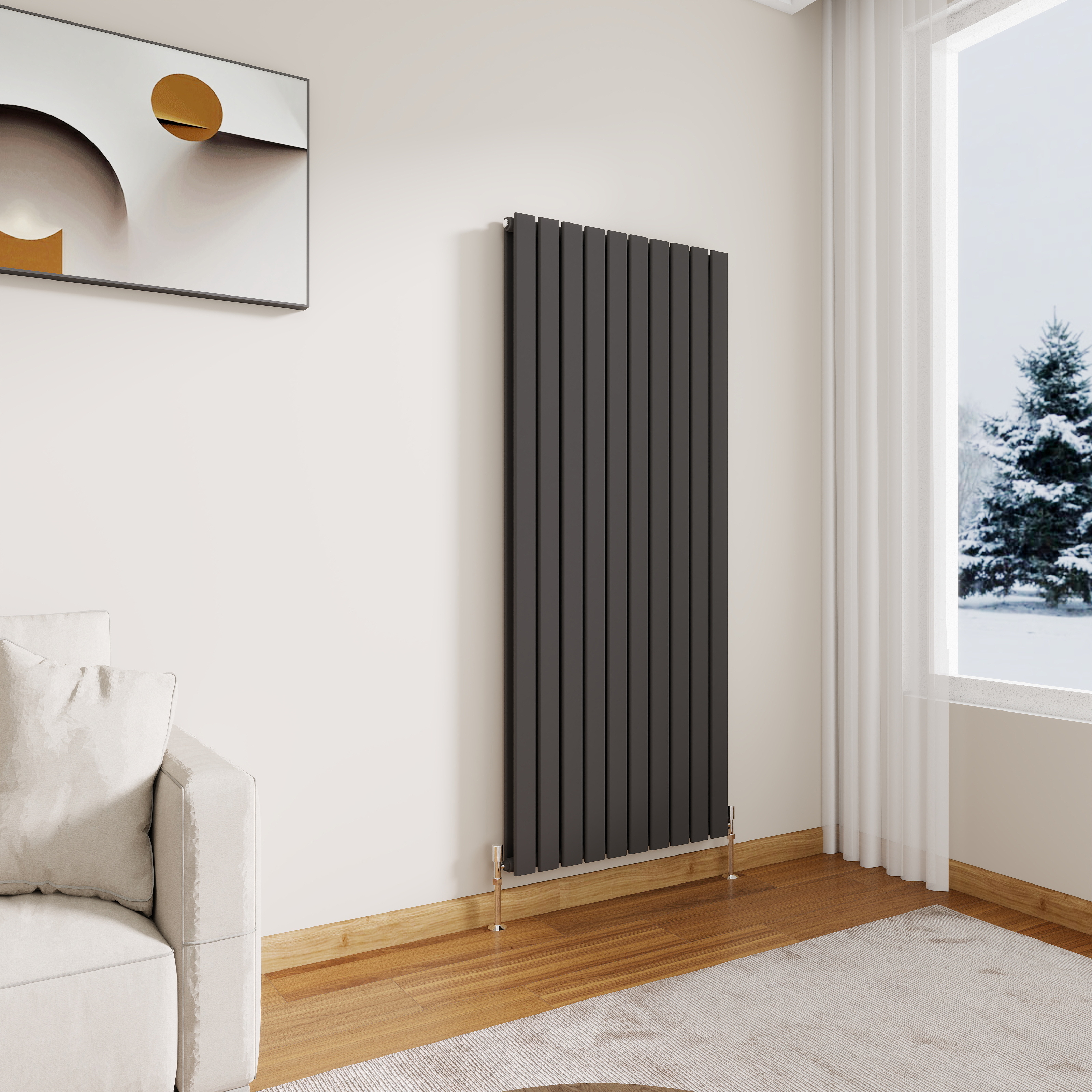 STECHHOMES Designer Flat Panel Radiator – Vertical Central Heating — 1600x680mm Double Anthracite