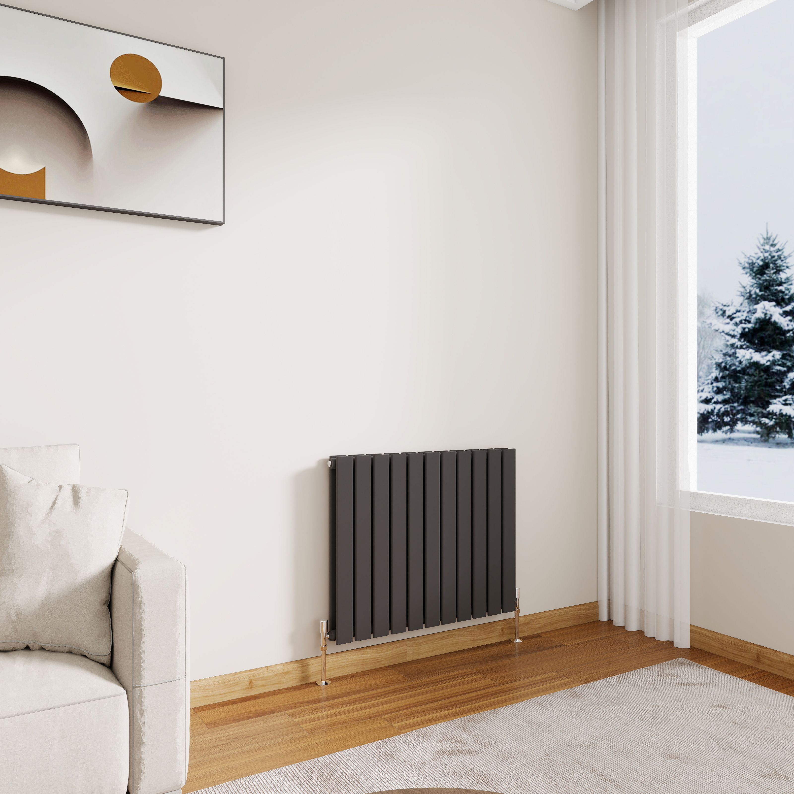 STECHHOMES Designer Flat Panel Radiator – Horizontal Central Heating — 600x748mm Double Anthracite