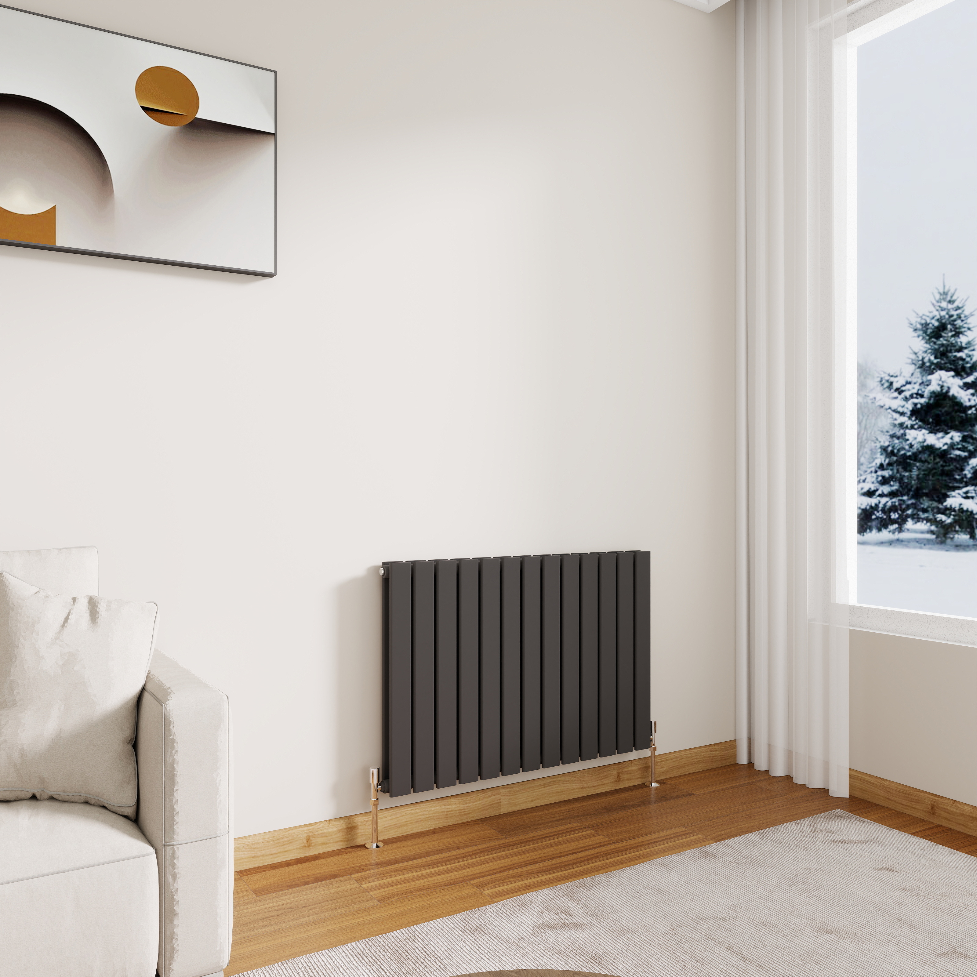 STECHHOMES Designer Flat Panel Radiator – Horizontal Central Heating — 600x884mm Double Anthracite