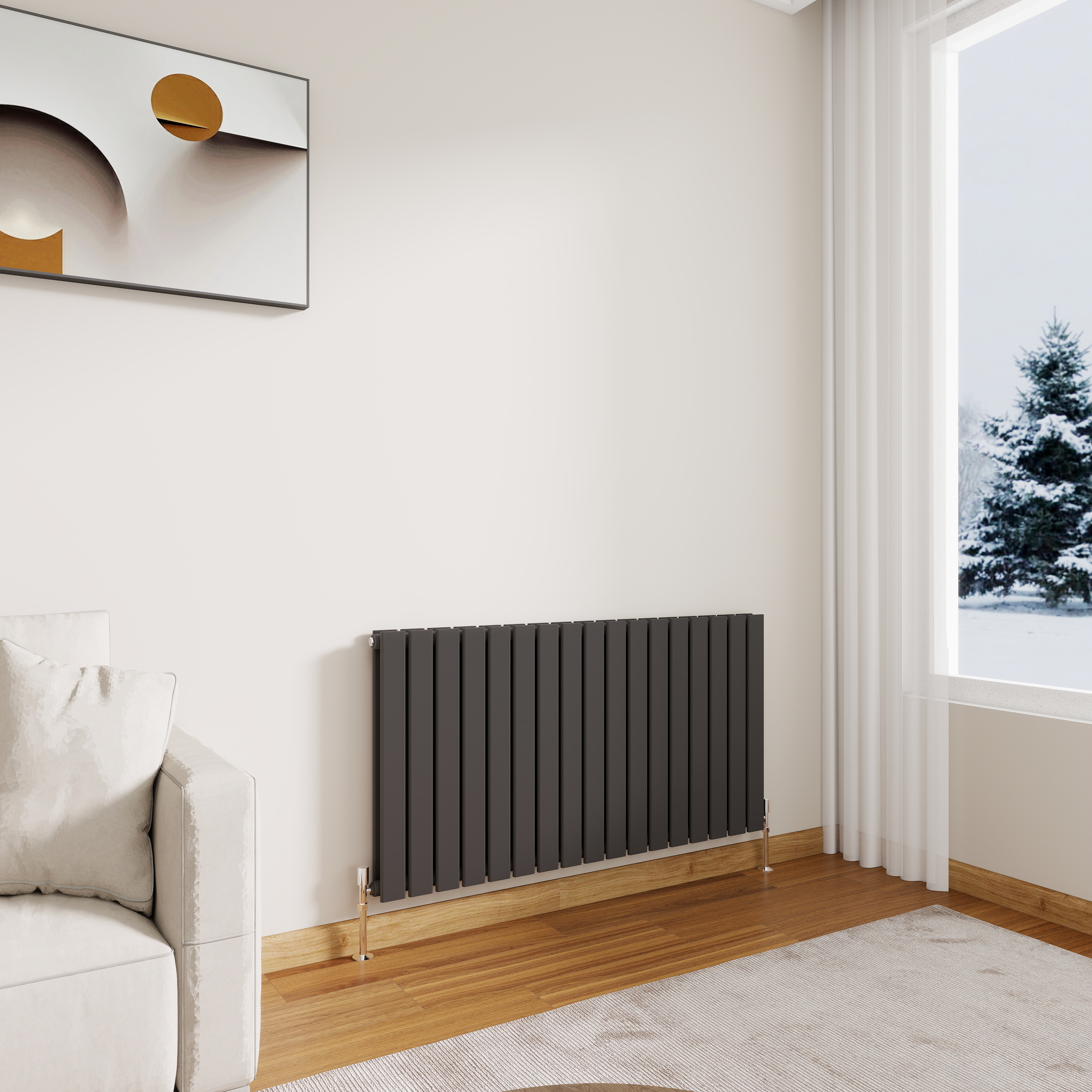 STECHHOMES Designer Flat Panel Radiator – Horizontal Central Heating — 600x1156mm Double Anthracite