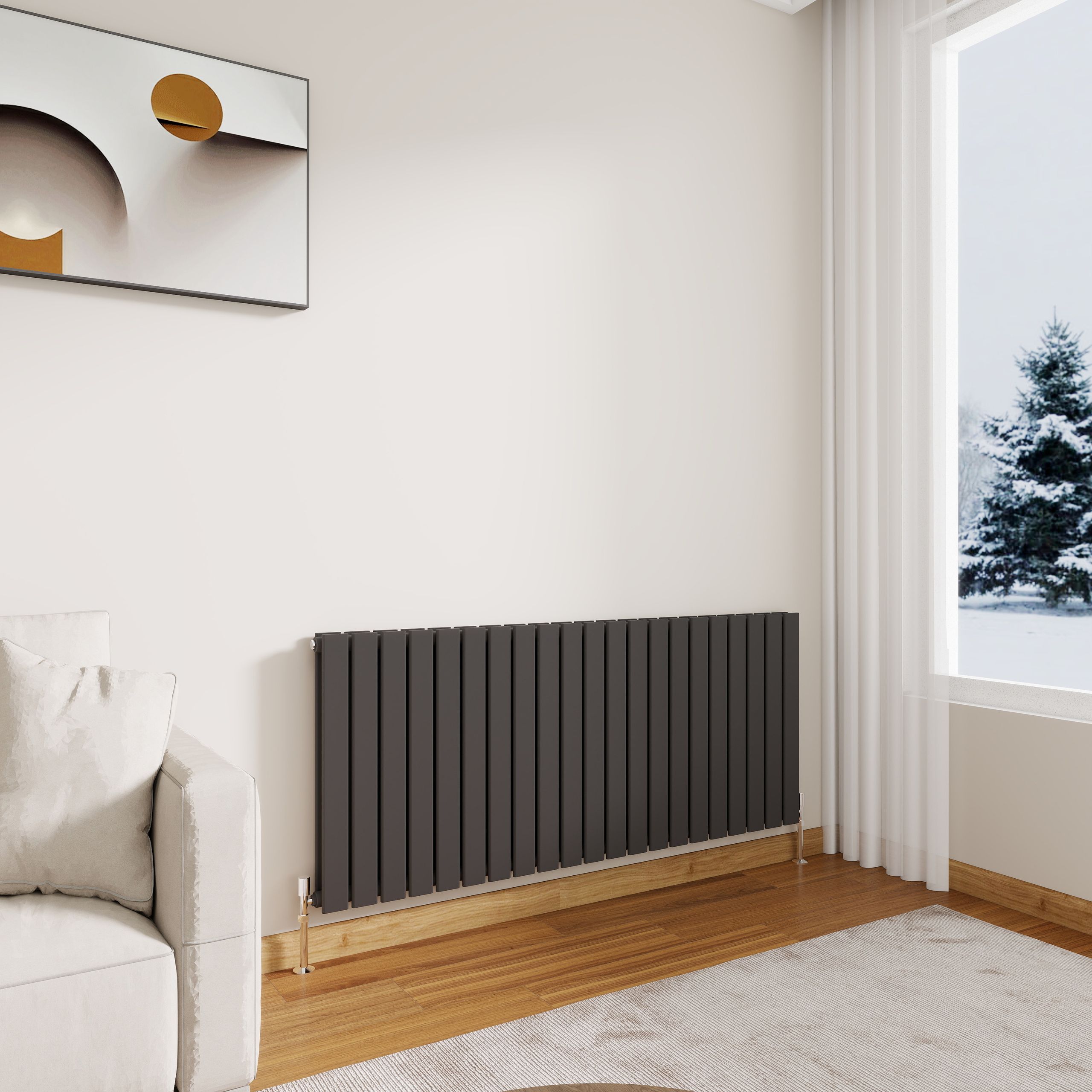 STECHHOMES Designer Flat Panel Radiator – Horizontal Central Heating — 600x1428mm Double Anthracite