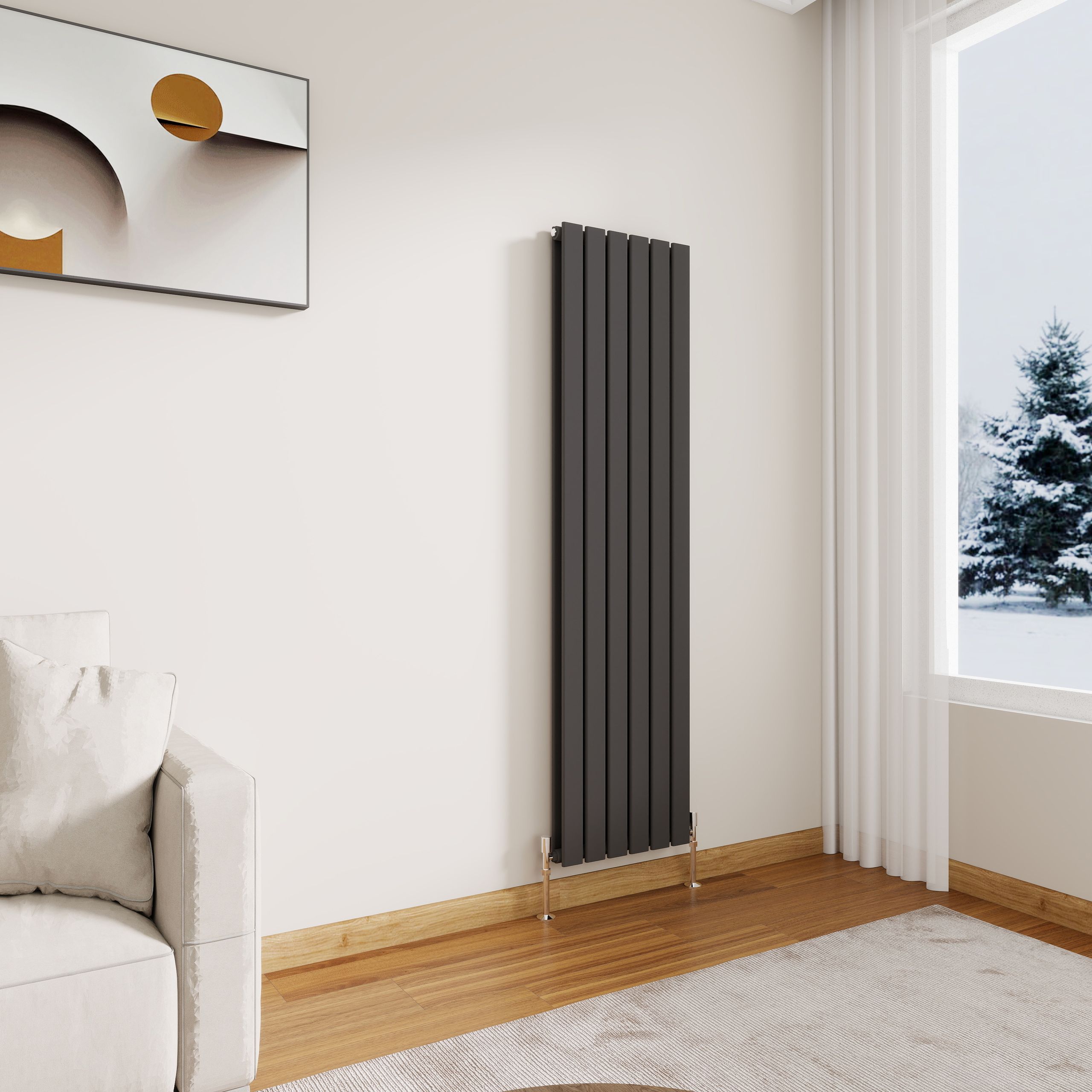 STECHHOMES Designer Flat Panel Radiator – Vertical Central Heating — 1600x408mm Double Anthracite