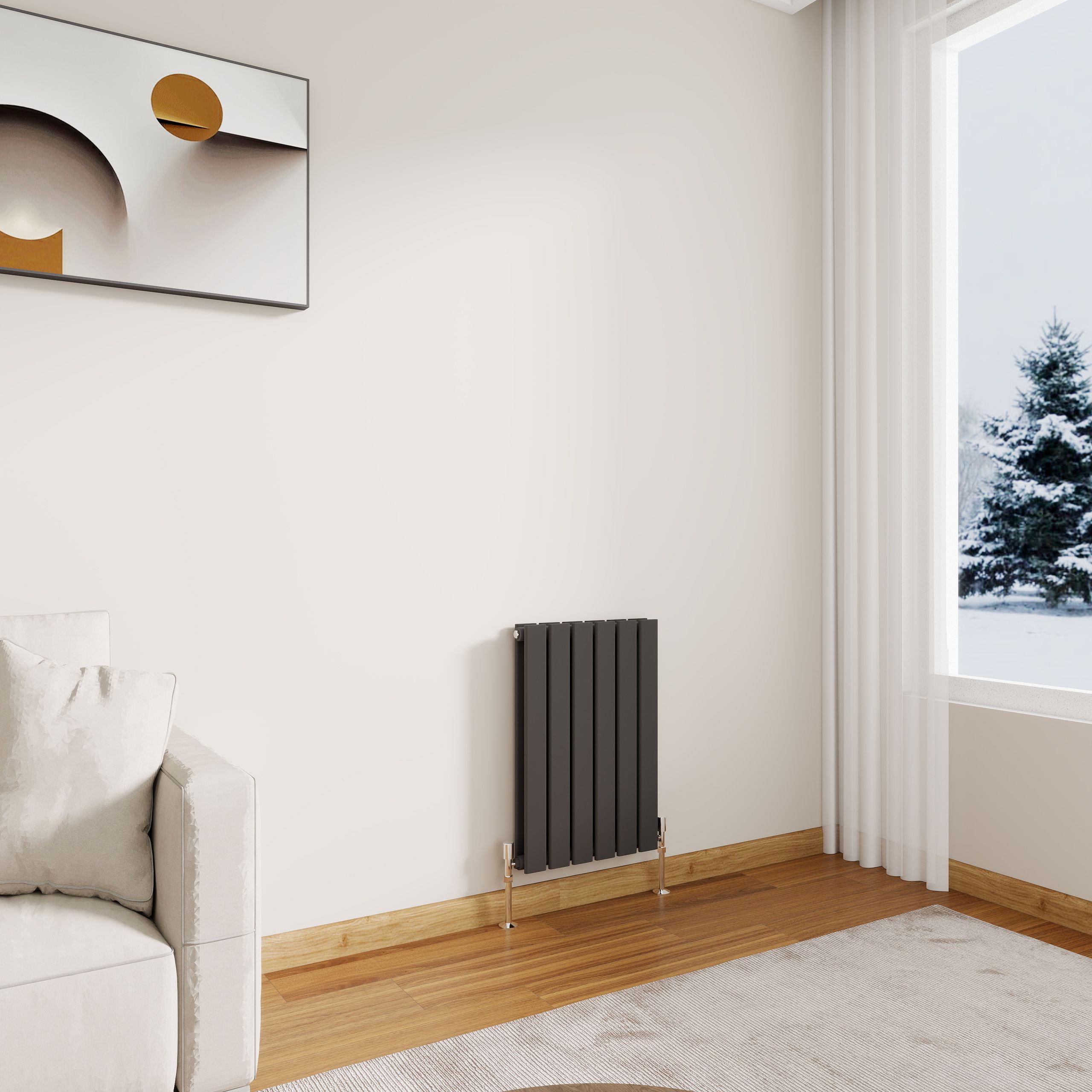 STECHHOMES Designer Flat Panel Radiator – Horizontal Central Heating — 600x408mm Double Anthracite