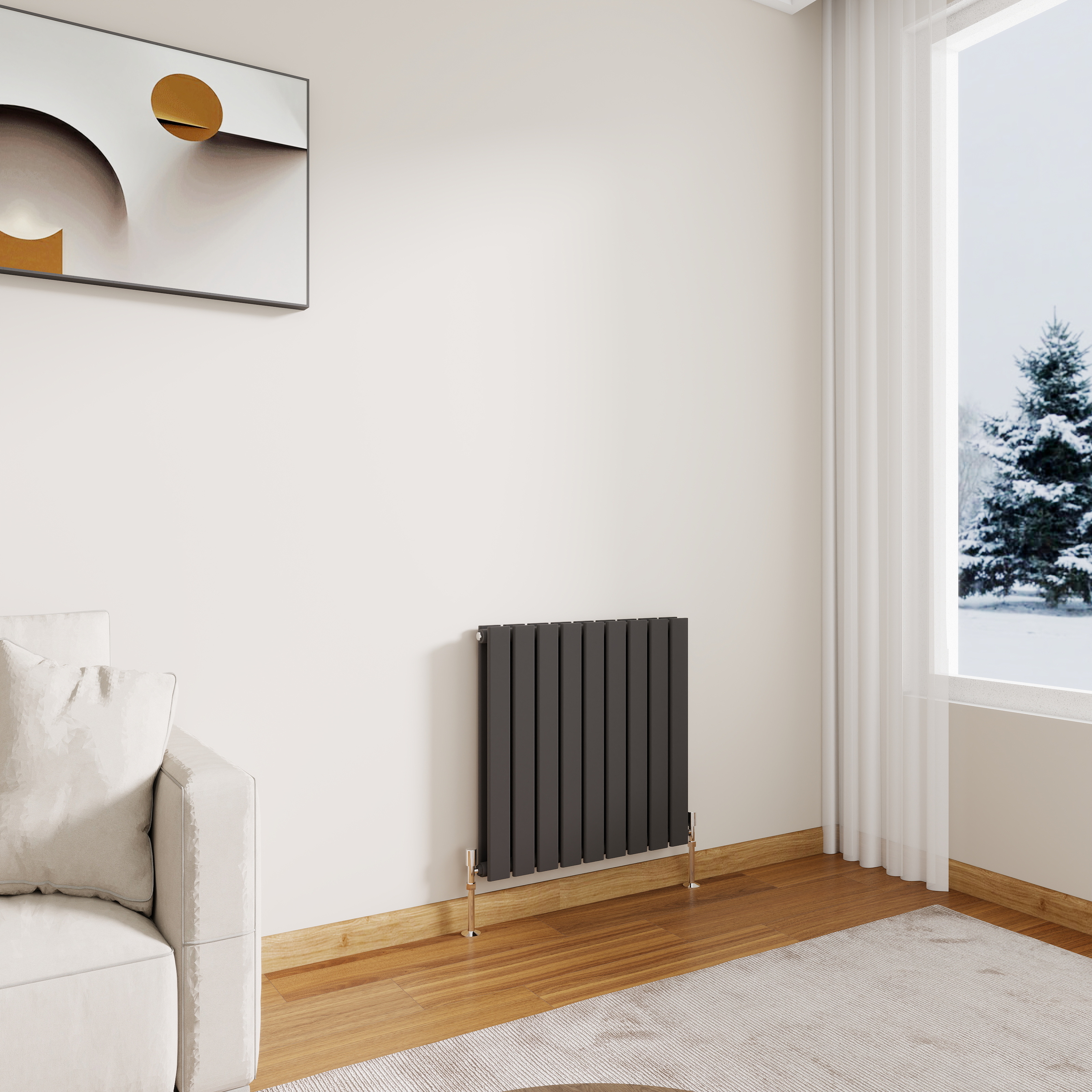 STECHHOMES Designer Flat Panel Radiator – Horizontal Central Heating — 600x612mm Double Anthracite