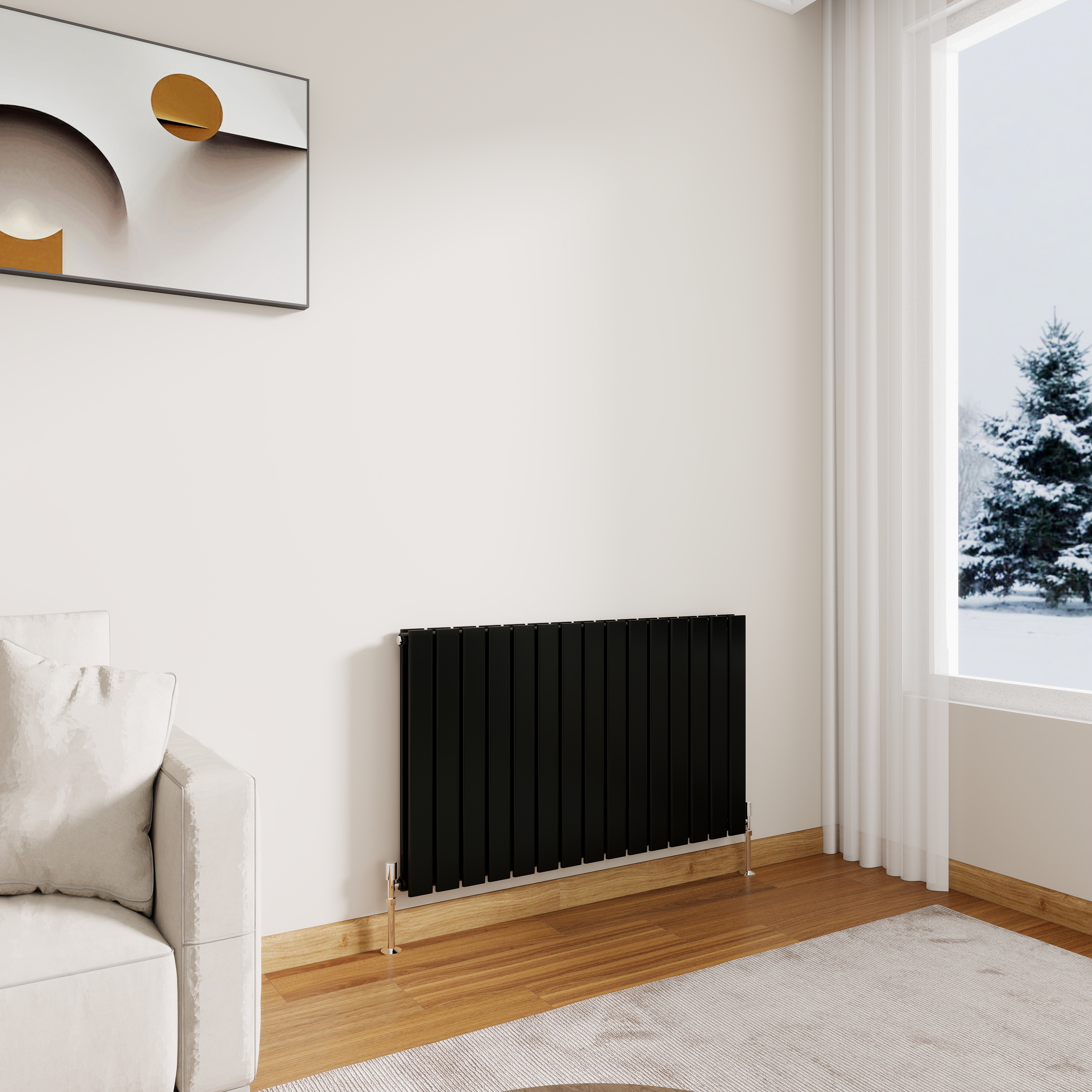 STECHHOMES Designer Flat Panel Radiator – Horizontal Central Heating — 600x1020mm Double Black