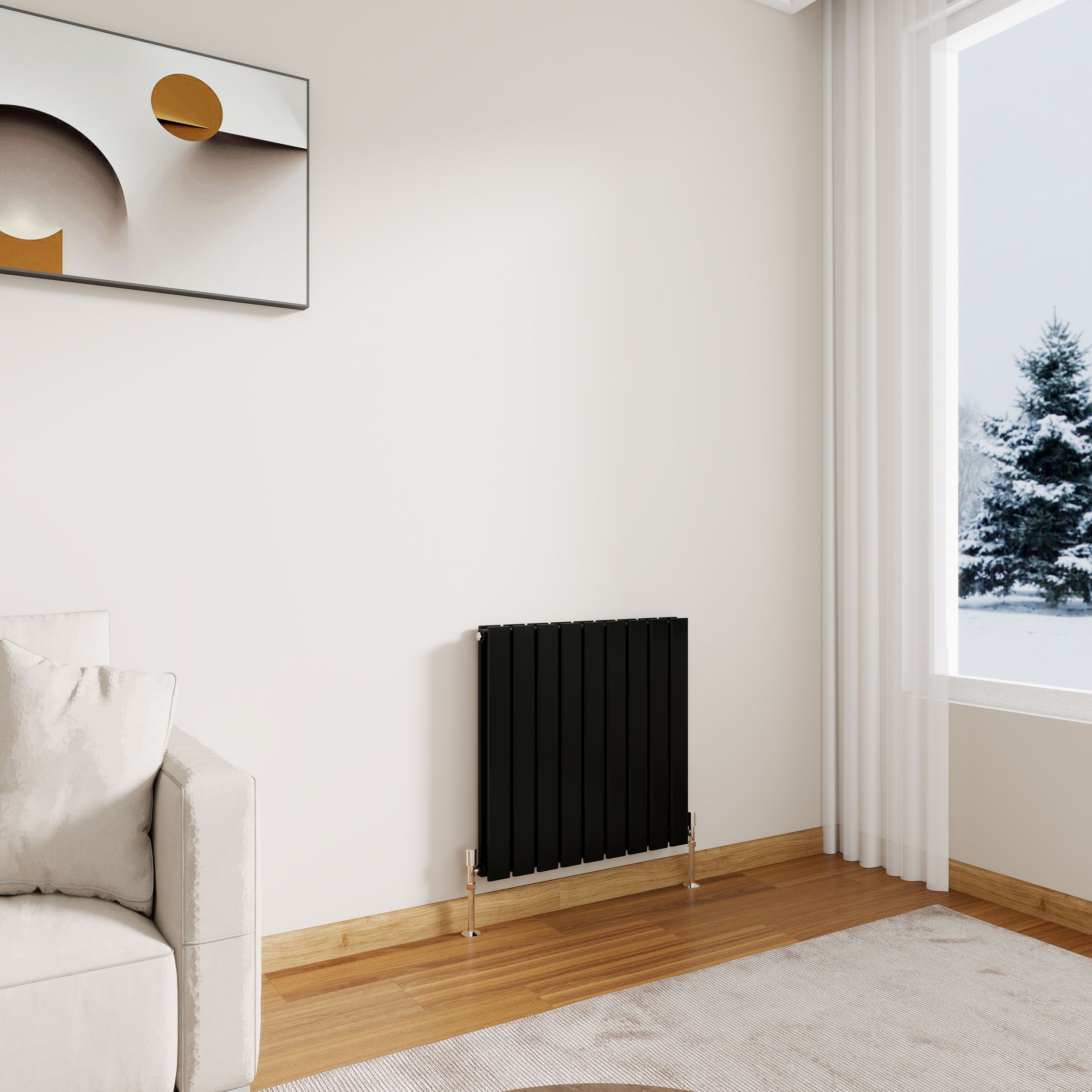 STECHHOMES Designer Flat Panel Radiator – Horizontal Central Heating — 600x612mm Double Black