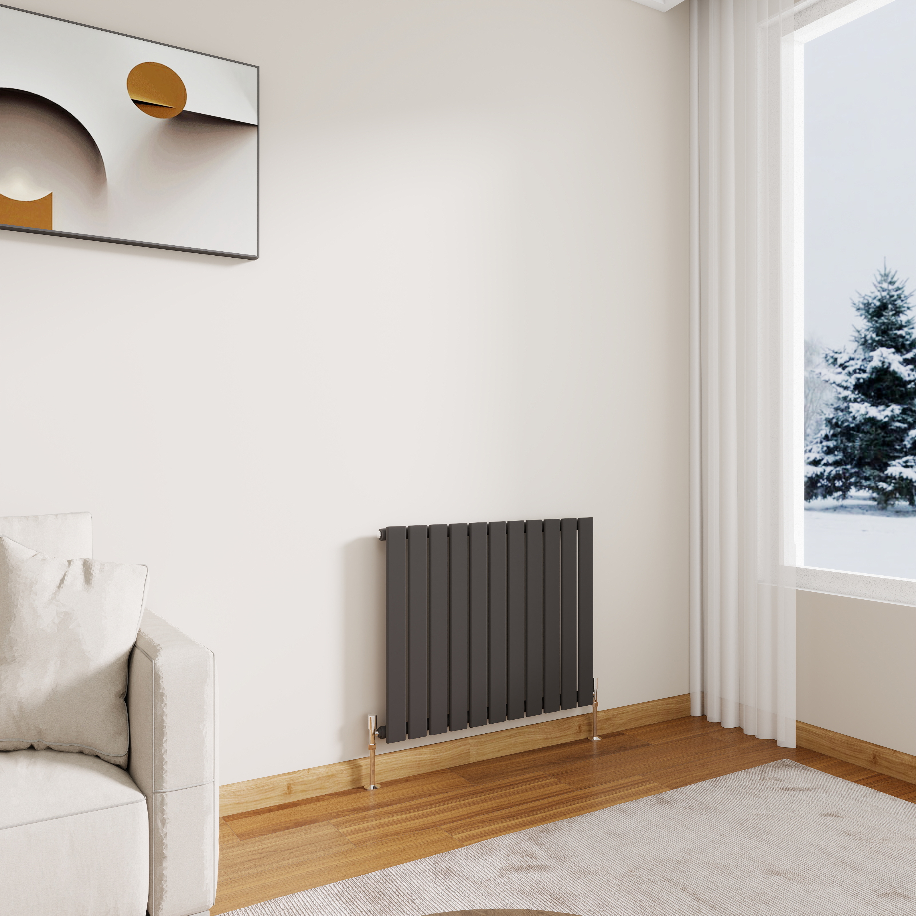 STECHHOMES Designer Flat Panel Radiator – Horizontal Central Heating — 600x748mm Single Anthracite