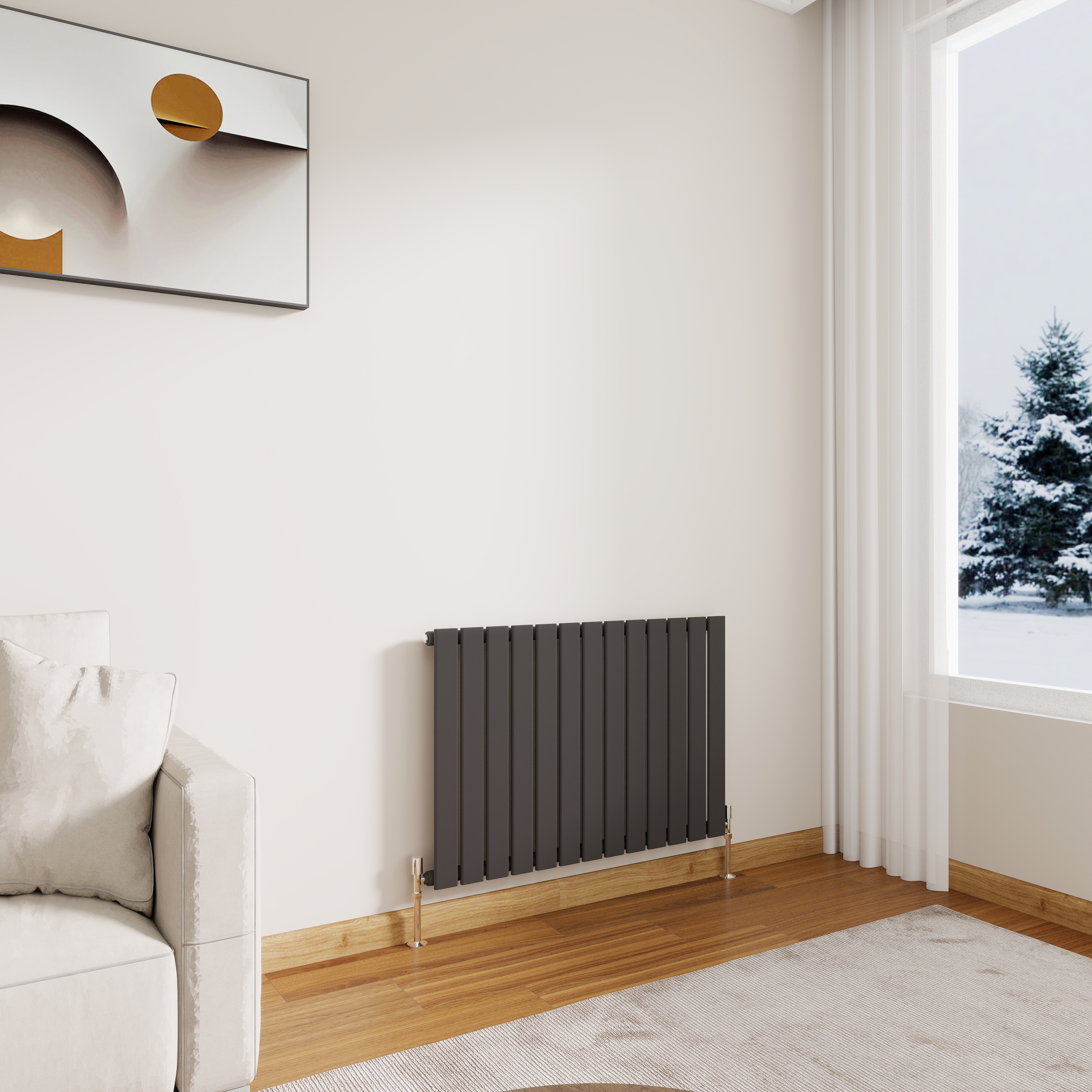 STECHHOMES Designer Flat Panel Radiator – Horizontal Central Heating — 600x884mm Single Anthracite