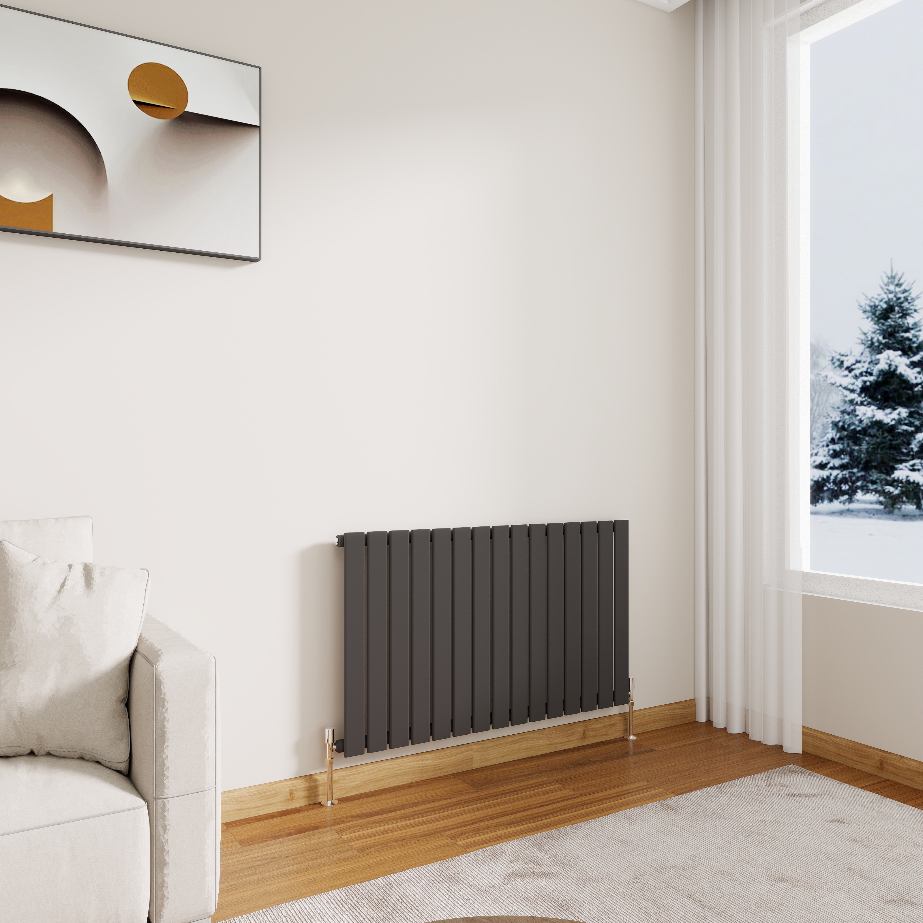 STECHHOMES Designer Flat Panel Radiator – Horizontal Central Heating — 600x1020mm Single Anthracite