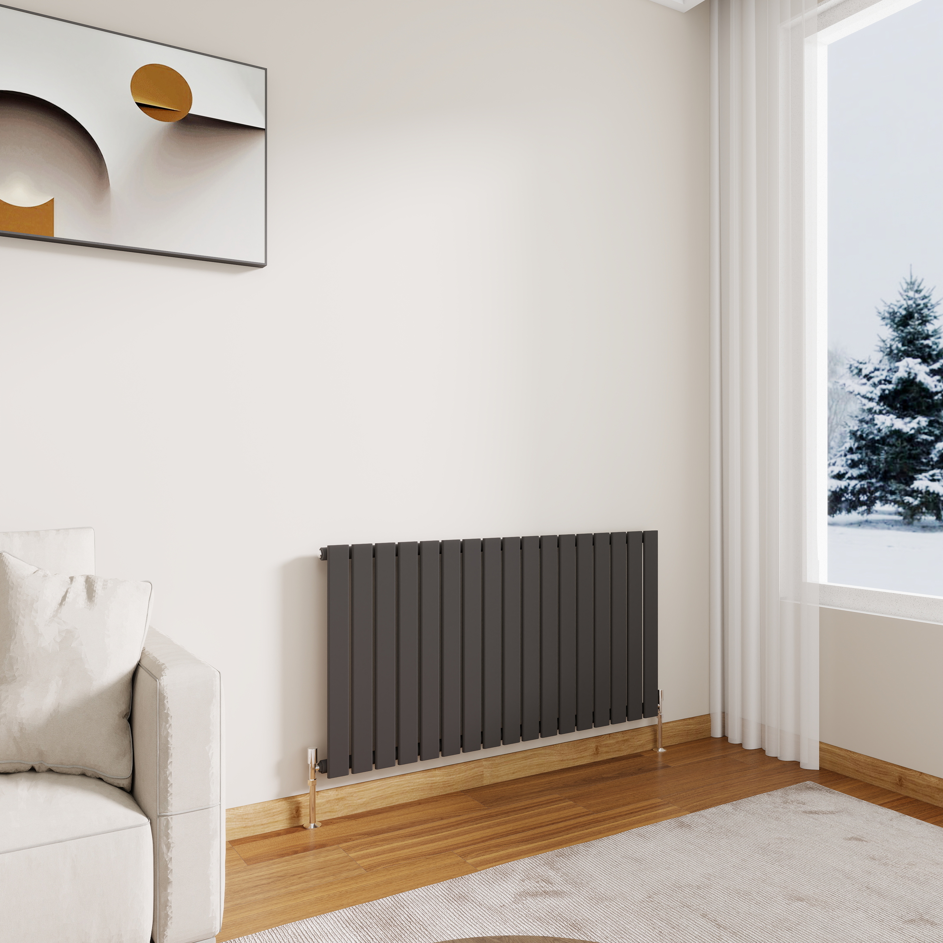 STECHHOMES Designer Flat Panel Radiator – Horizontal Central Heating — 600x1156mm Single Anthracite