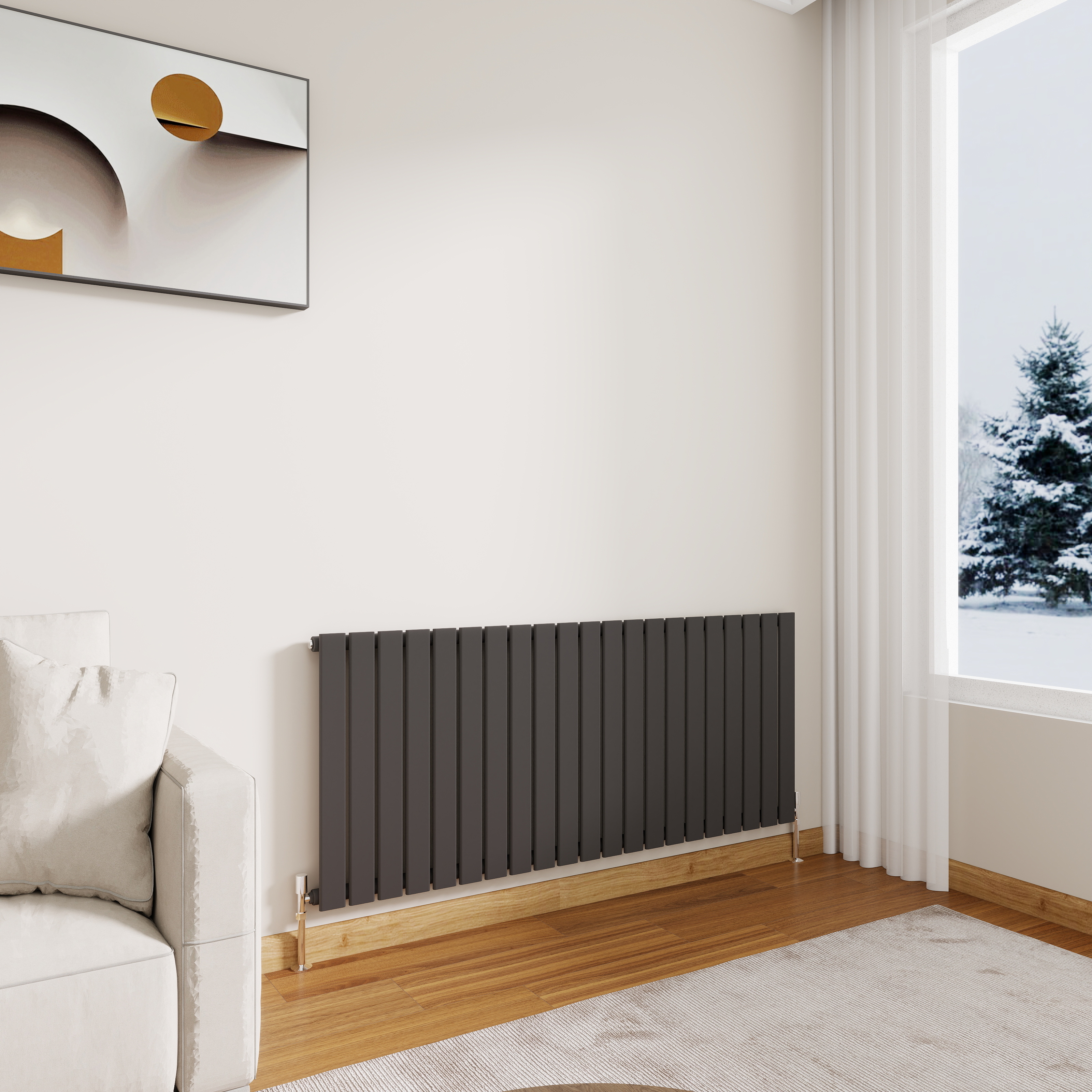 STECHHOMES Designer Flat Panel Radiator – Horizontal Central Heating — 600x1428mm Single Anthracite