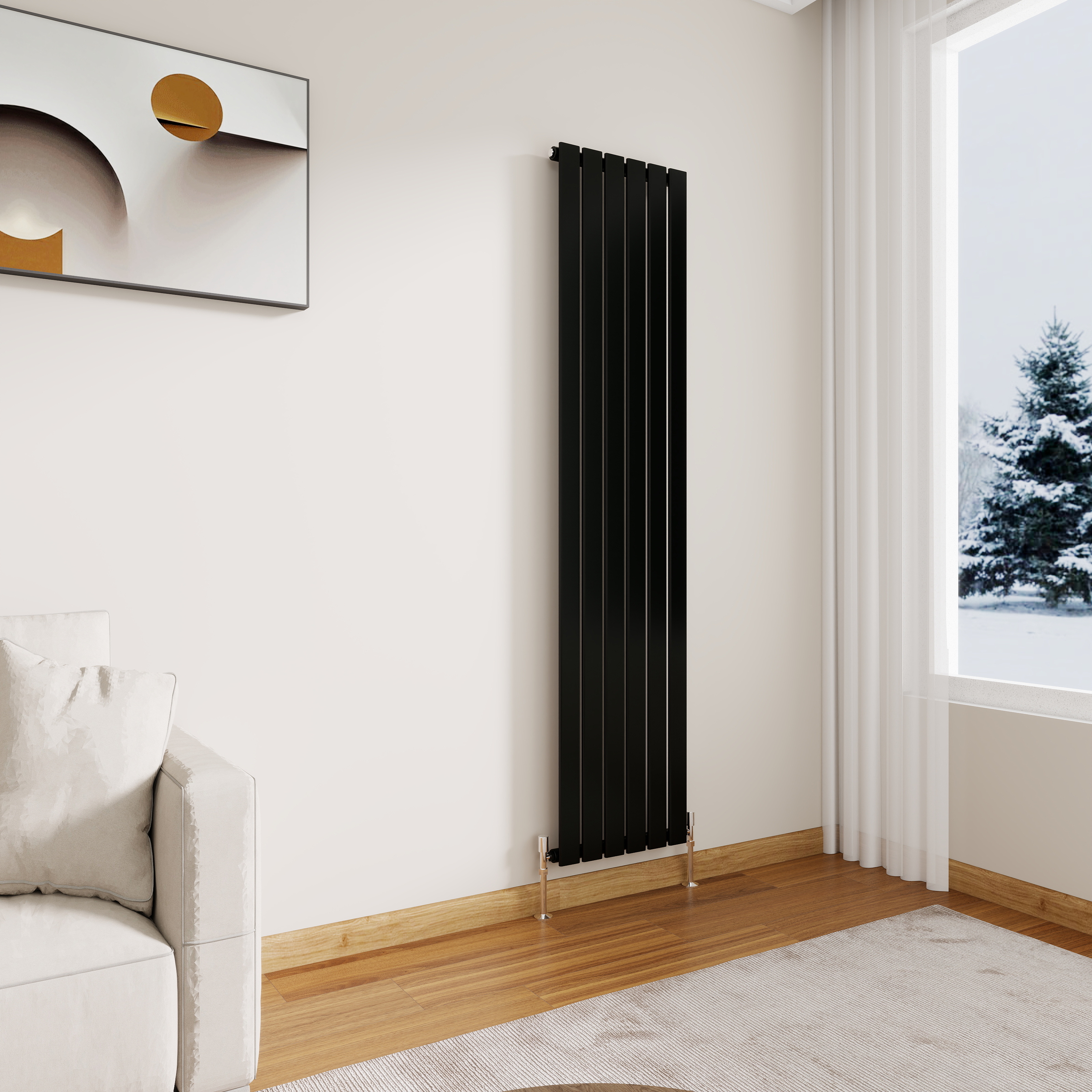 STECHHOMES Designer Flat Panel Radiator – Vertical Central Heating — 1800x408mm Single Black