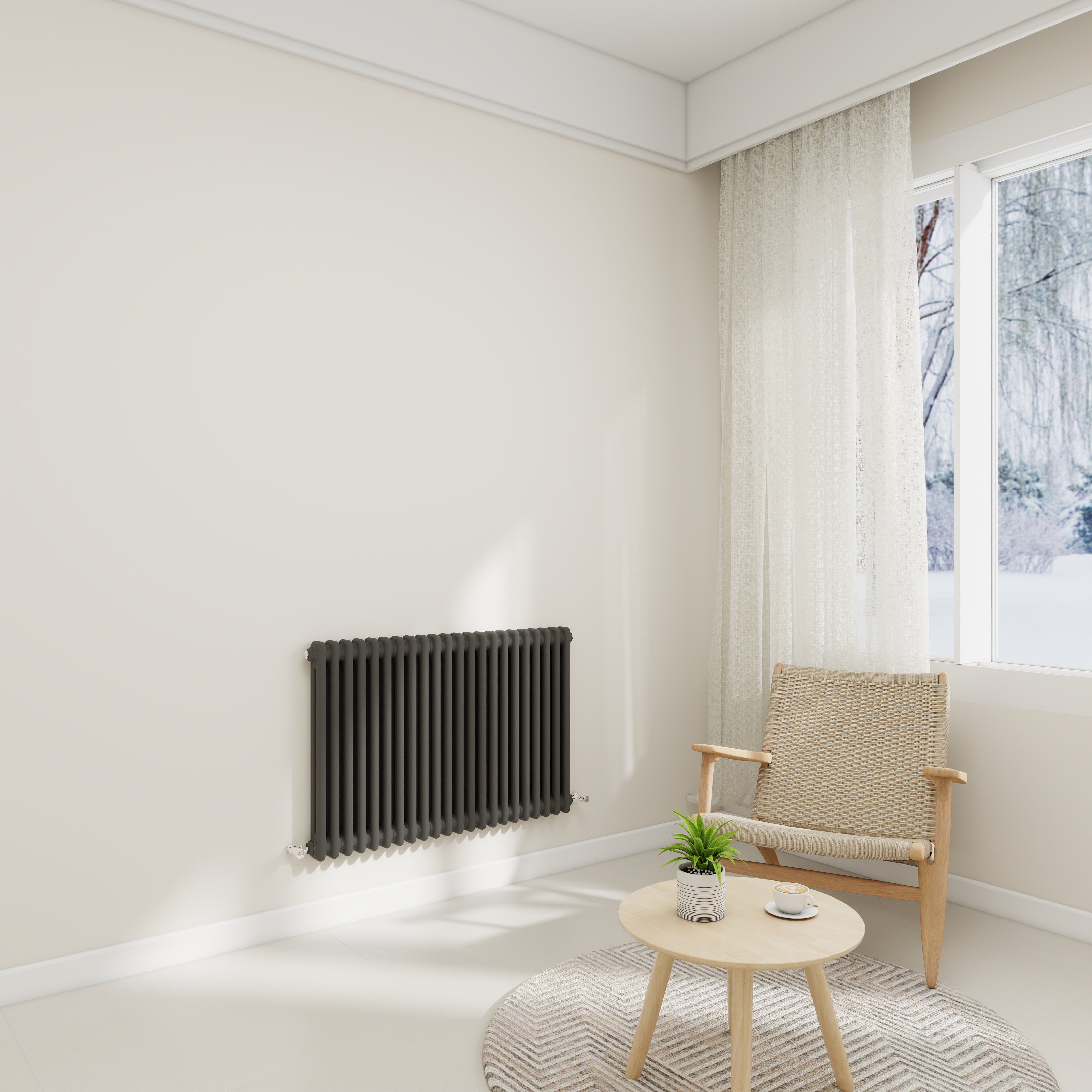 STECHHOMES Traditional Cast Iron Style Column Radiator | Horizontal 2 & 3 Column Central Heating Rad — 600x1010mm 2 Column Anthracite