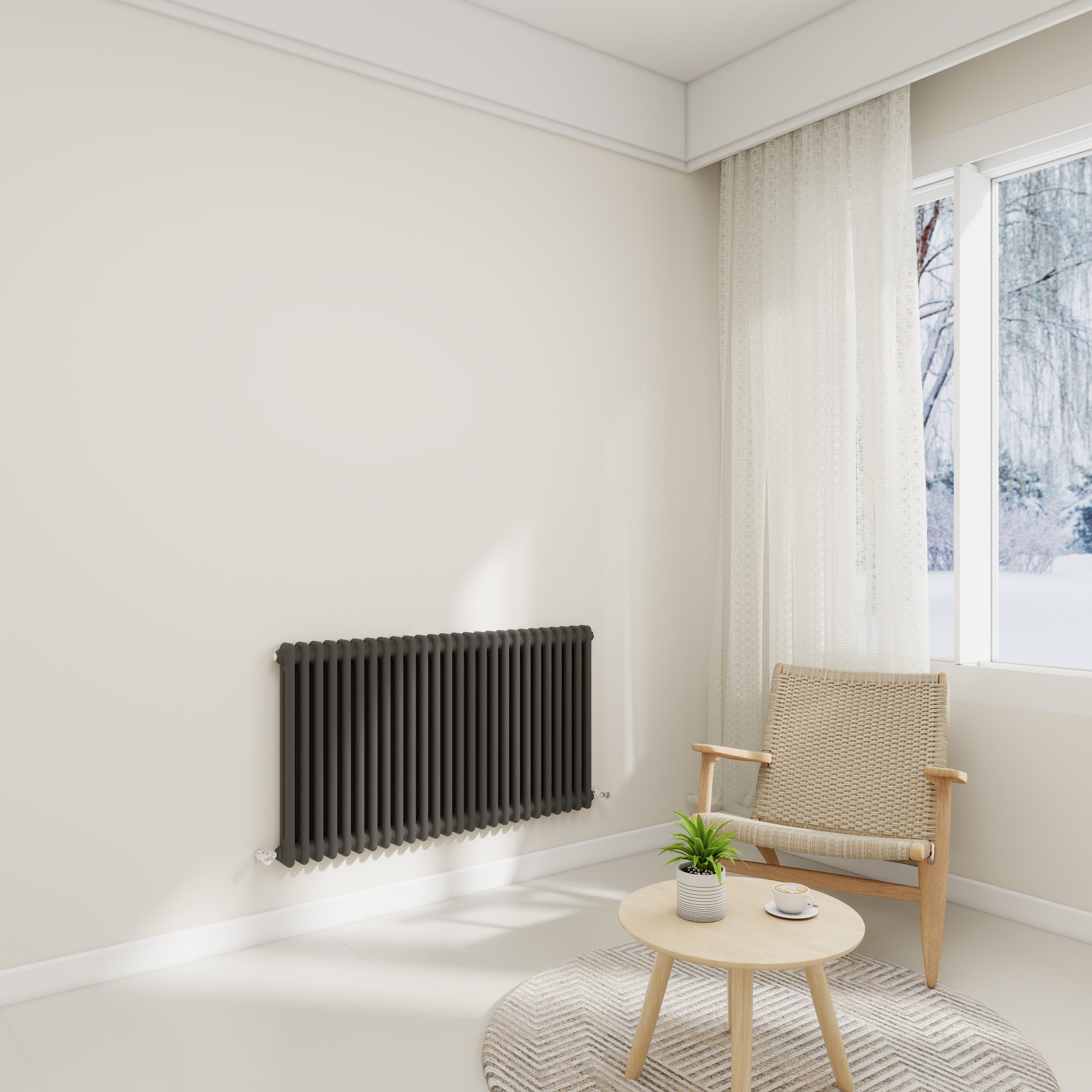 STECHHOMES Traditional Cast Iron Style Column Radiator | Horizontal 2 & 3 Column Central Heating Rad — 600x1190mm 2 Column Anthracite