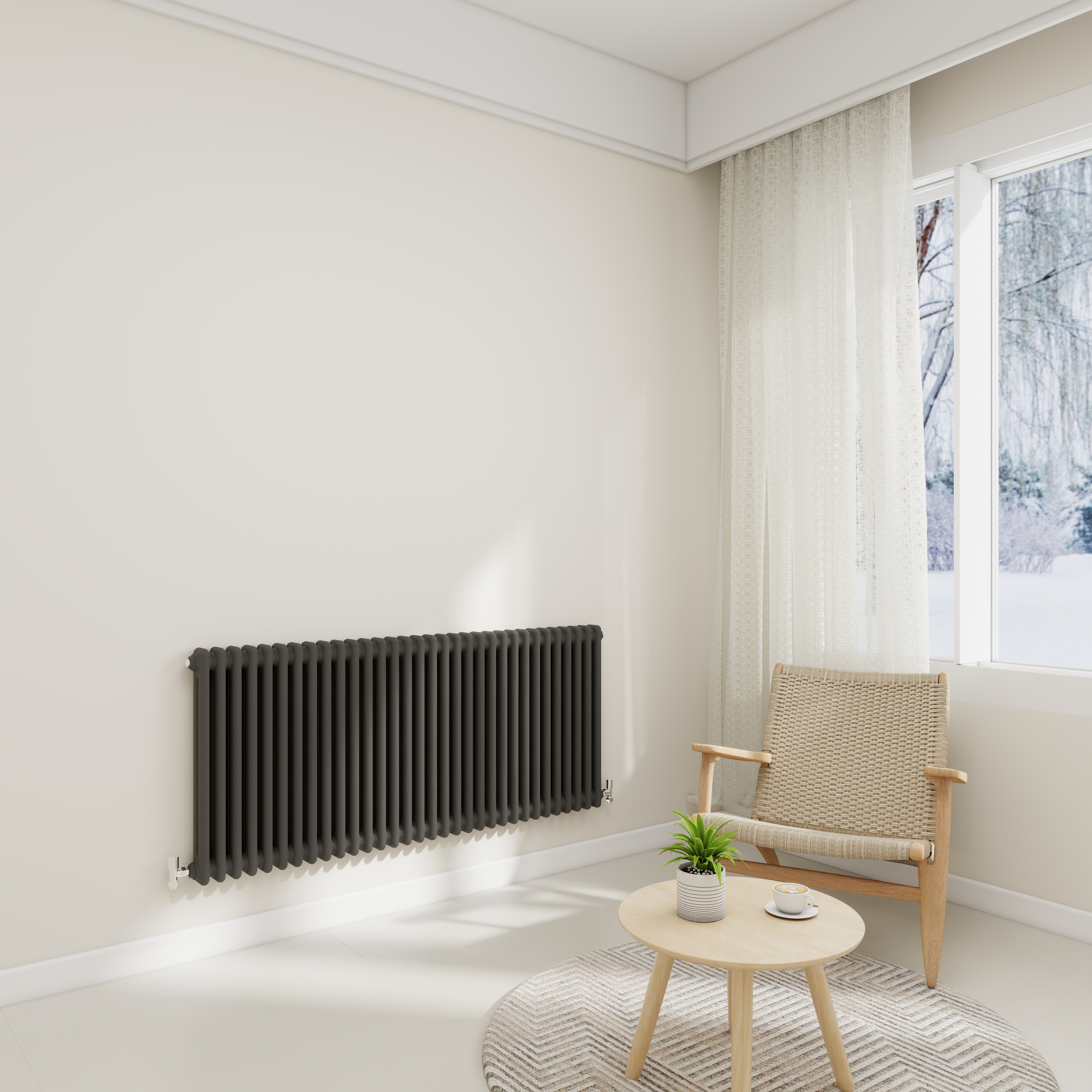 STECHHOMES Traditional Cast Iron Style Column Radiator | Horizontal 2 & 3 Column Central Heating Rad — 600x1460mm 2 Column Anthracite