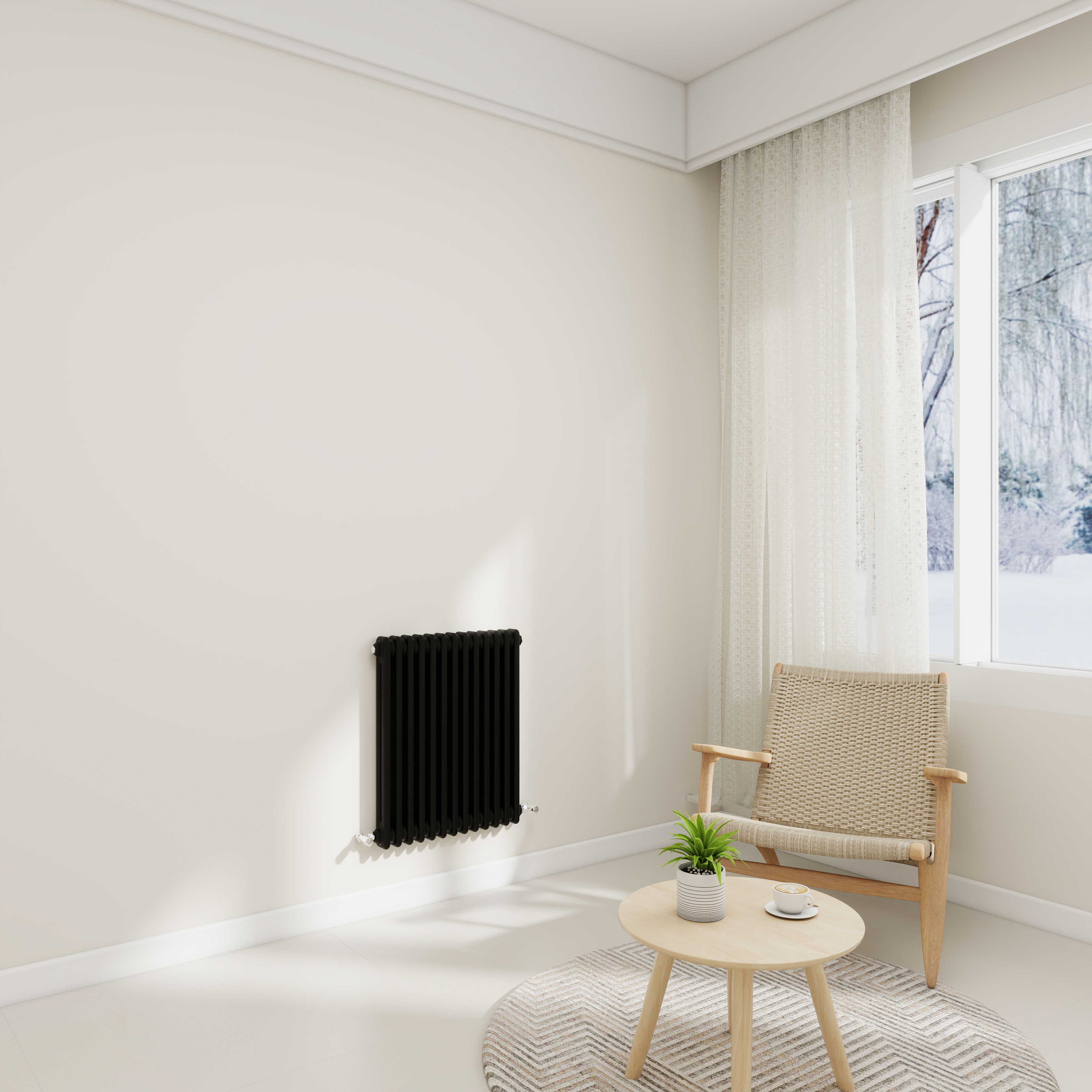 STECHHOMES Traditional Cast Iron Style Column Radiator | Horizontal 2 & 3 Column Central Heating Rad — 600x605mm 2 Column Black