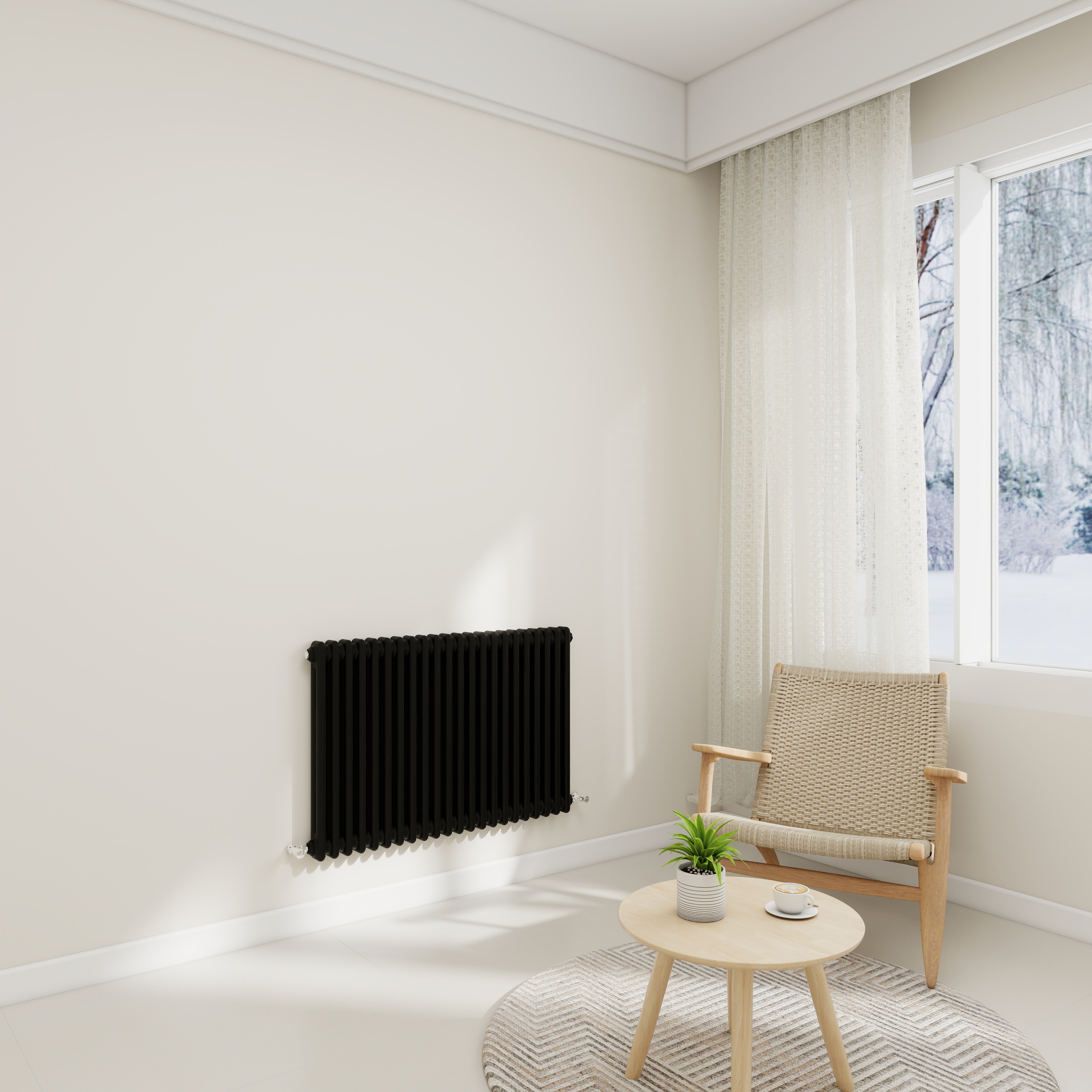 STECHHOMES Traditional Cast Iron Style Column Radiator | Horizontal 2 & 3 Column Central Heating Rad — 600x1010mm 2 Column Black