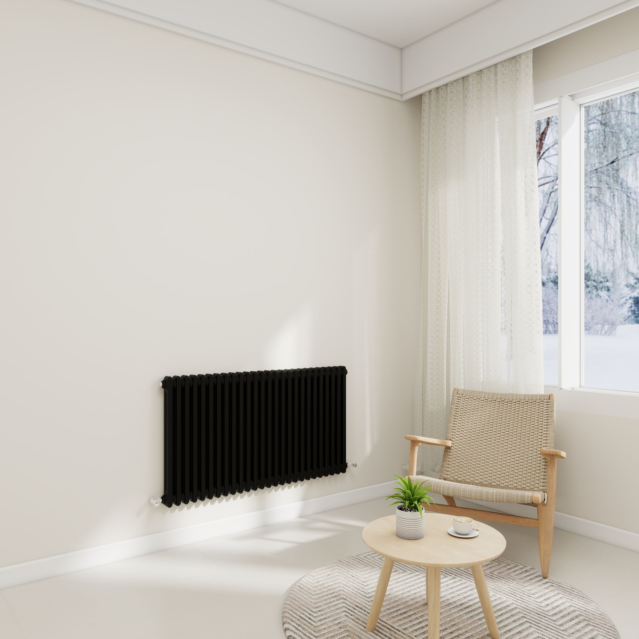 STECHHOMES Traditional Cast Iron Style Column Radiator | Horizontal 2 & 3 Column Central Heating Rad — 600x1190mm 2 Column Black